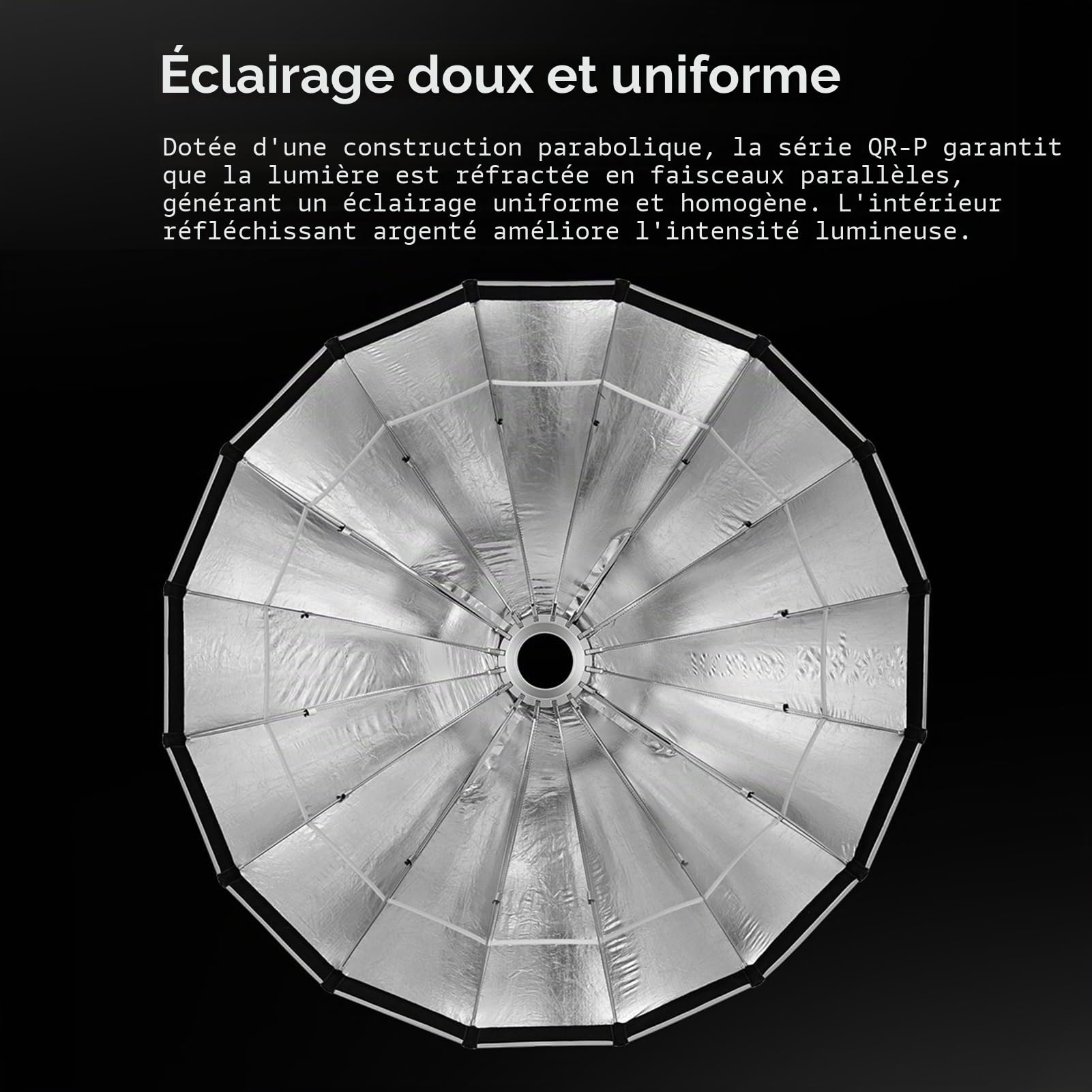 Godox QR-P120T 120 cm/47,2 Pouces Softbox Parabolique à Dégagement Rapide Boîte à Lumière Pliable avec Support Bowen Standard et Diffuseurs pour Studio de Photographie Portrait Diffusion en Direct