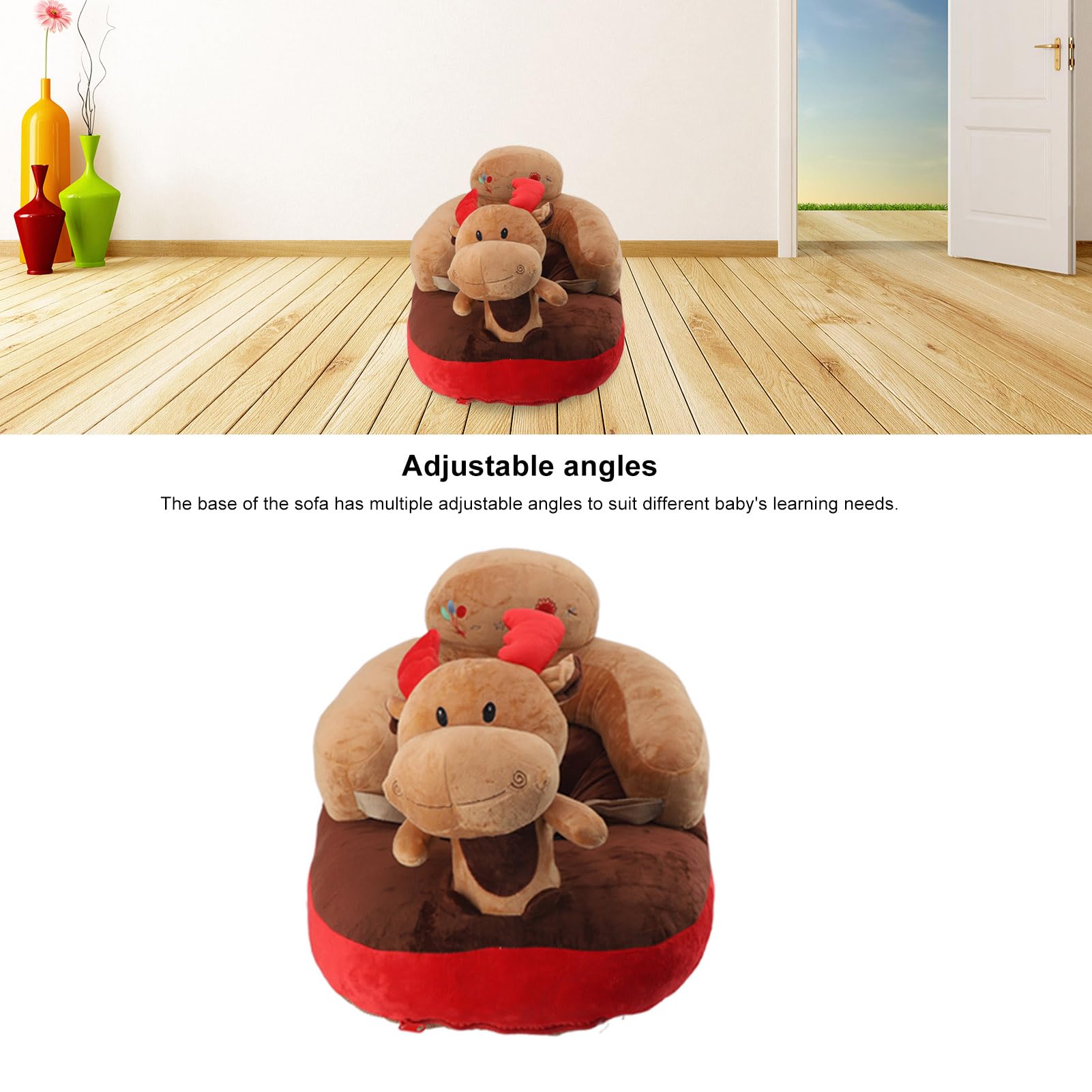 Sofá para bebé, Silla con Soporte para el Suelo, Asiento de Felpa, Lindo Animal de Dibujos Animados, ángulo Ajustable, Silla para Aprender a Sentarse con Cable USB para niños (Tipo 3)