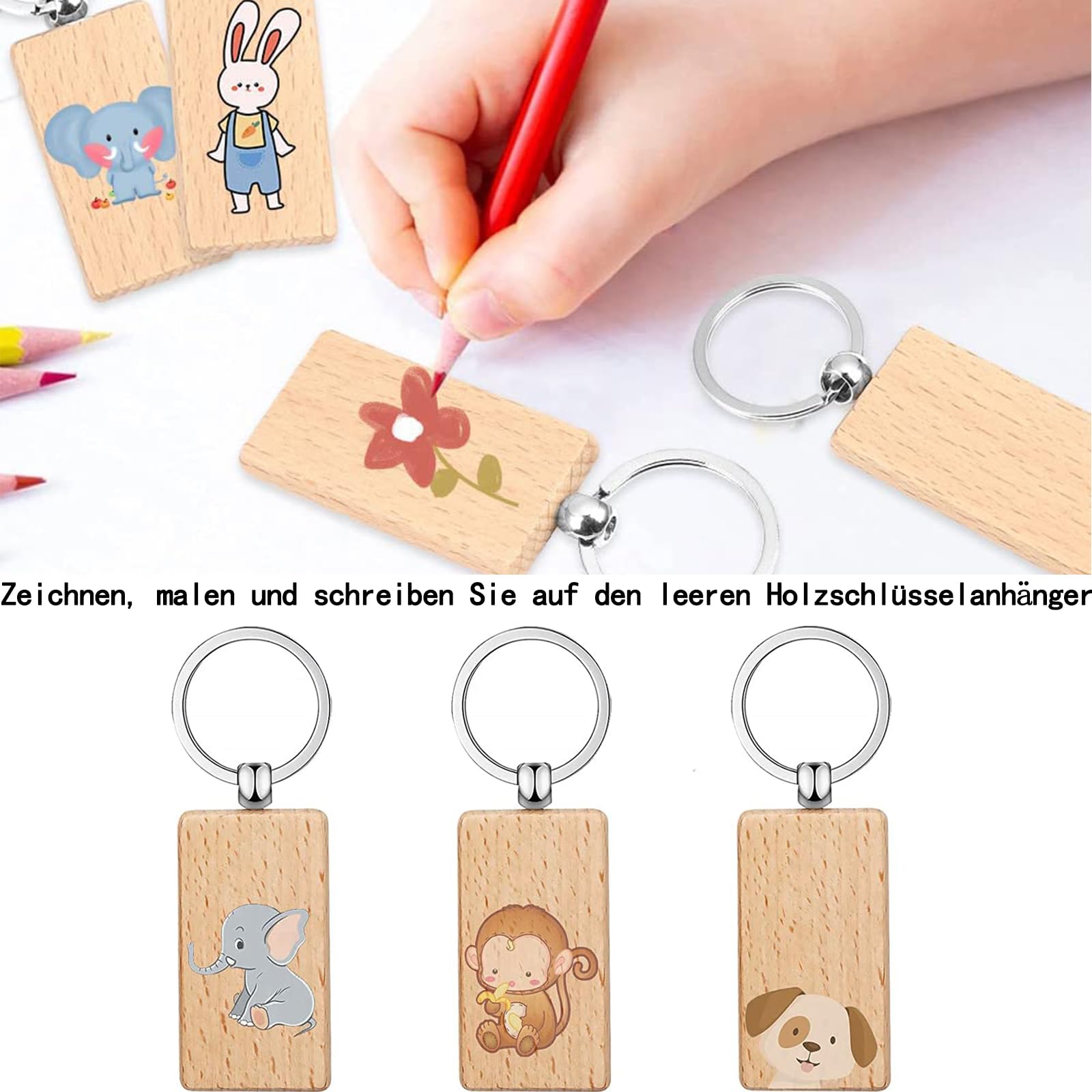 Houten Sleutelhangers 12 Stuks - Doe-Het-Zelf Houten Sleutelhangers Rechthoekig