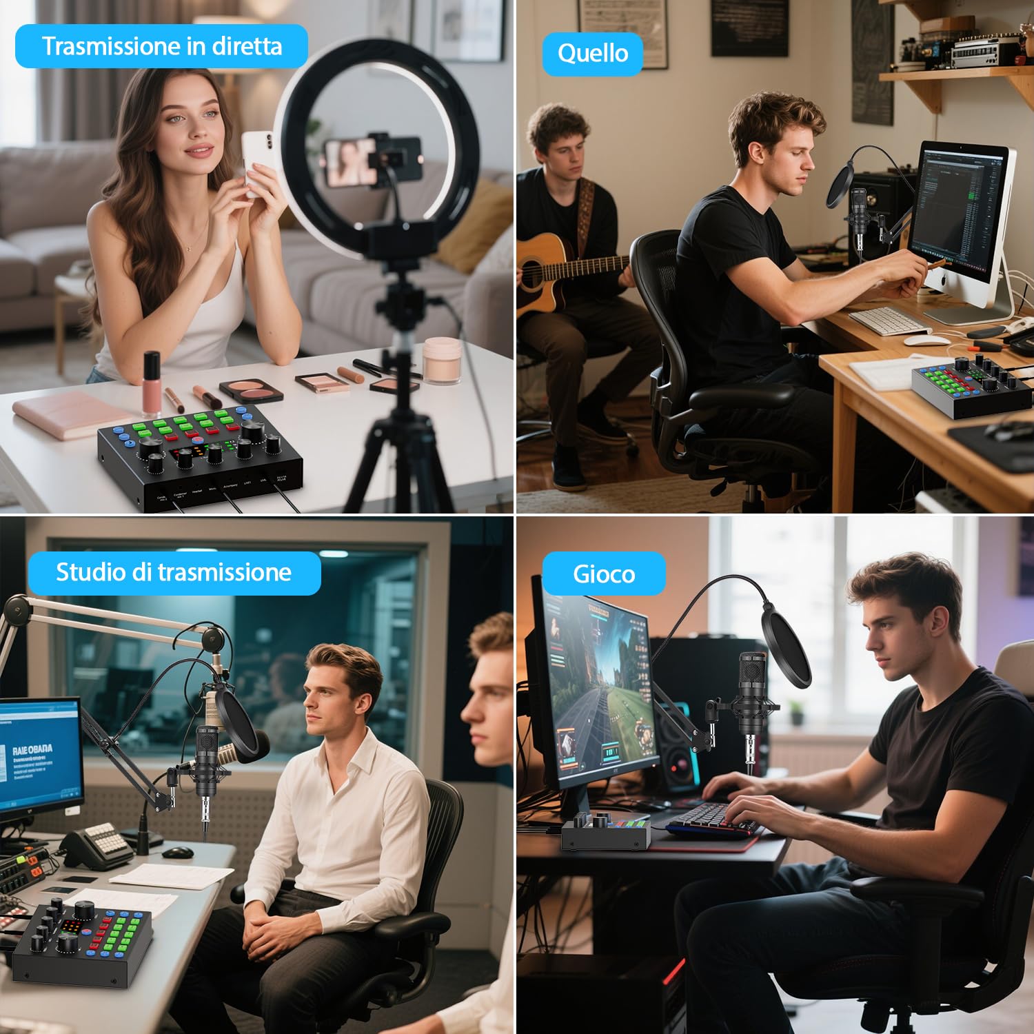 Pacchetto di attrezzature per podcast, pacchetto di studio di registrazione con microfono per podcast e cambia voce, interfaccia audio per computer portatile Streaming live YouTube TikTok