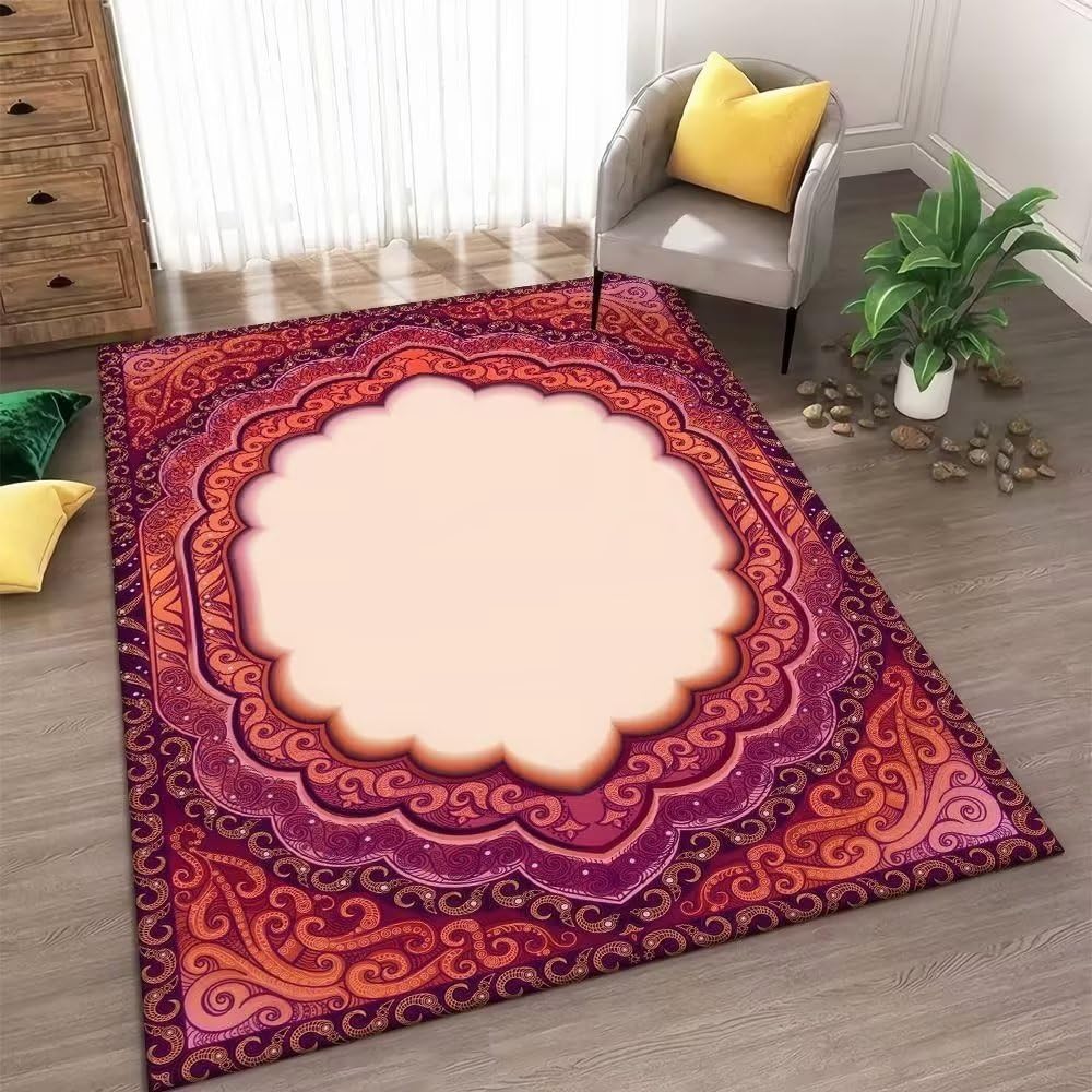 Tapis de chambre antidérapant rouge 140x200 motif géométrique vintage