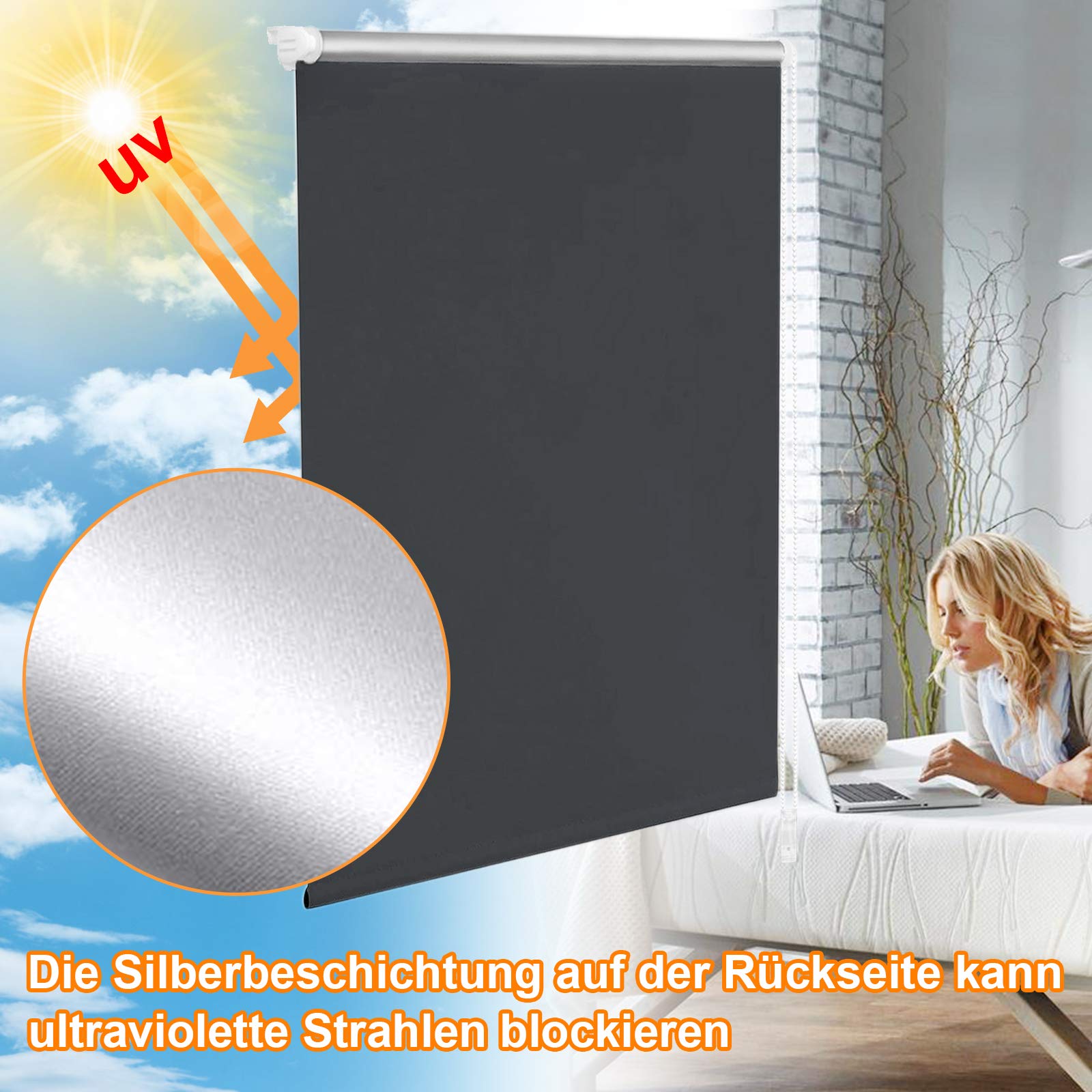 ACXIN Verdunklungsrollo ohne Bohren & mit Bohren, Verdunkelungsrollo Klemmfix, Anthrazit 90x160cm (BxH), Thermorollo Sichtschutz und Sonnenchutz, Rollos Hitzeschutz für Fenster & Tür