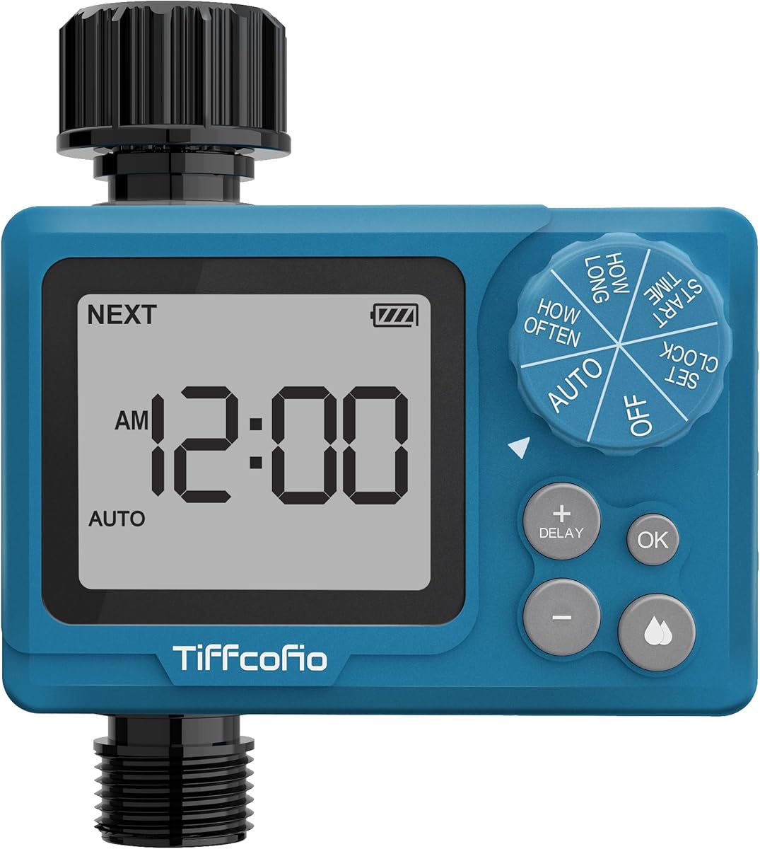 TiFFCOFiO Sprinkler Timer Outdoor, Digital Programmable for Garden Hose, Irrigrtion Timer with Rain Delay and Manual Mode (1 Pack)