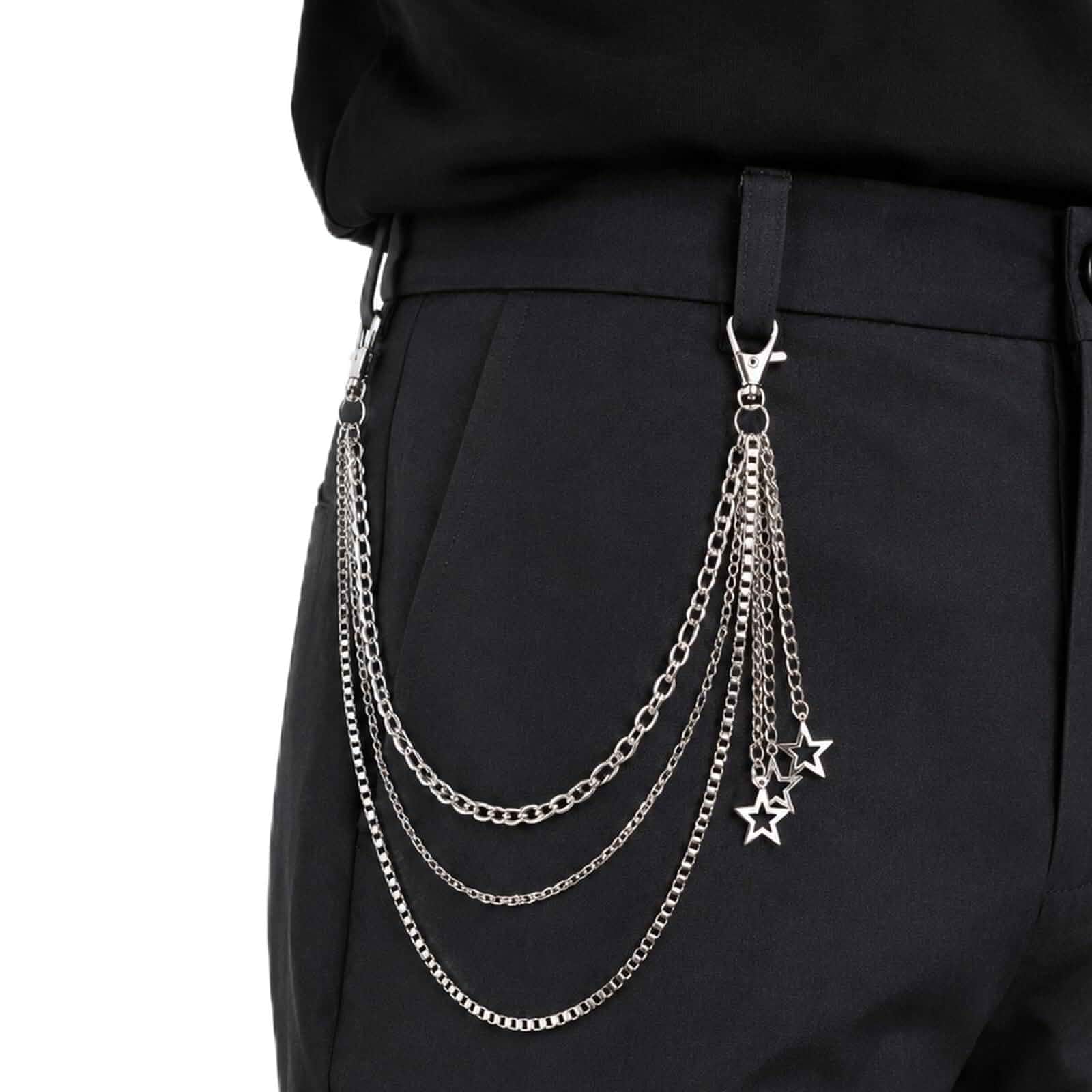 Hip Hop Chain Belt for Men Women, Triple Layer Pants Chain Y2K Steampunk Wallet Chain for Gothic Rapper Outfit, Jeans, Halloween Rockstar Costume Accessory and Fashion Streetware
