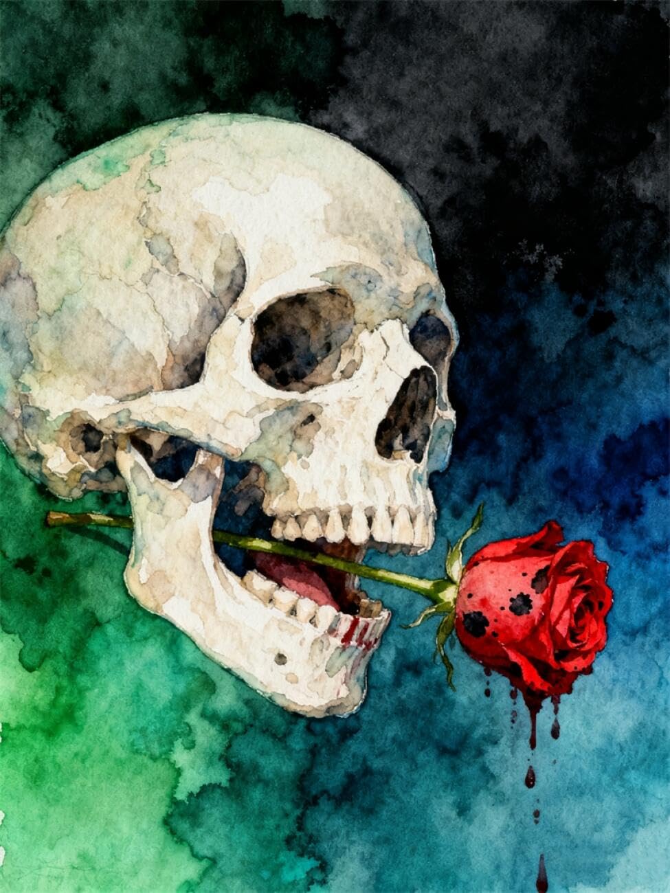 AMBATTERY DIY Beading Embroidery Kit Watercolor Skull and Roses Bead Embroidery Kit for Adults Needlepoint Tapestry Set Beaded Stitching 40x50cm