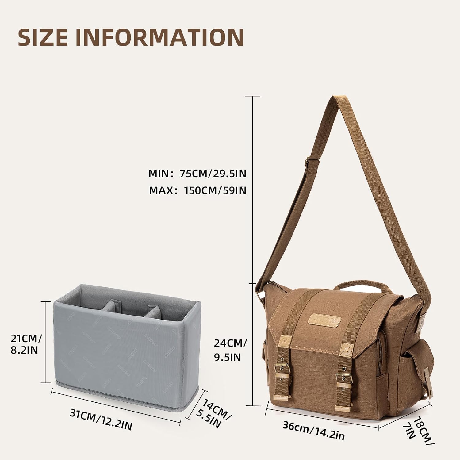 CADeN Camera Bag Case Canvas Compatible for Nikon, Canon, Sony DSLR/SLR Mirrorless Camera with Tripod Holder, Camera Shoulder Messenger Bag for Men/Women (1.0 Brown) - Image 9