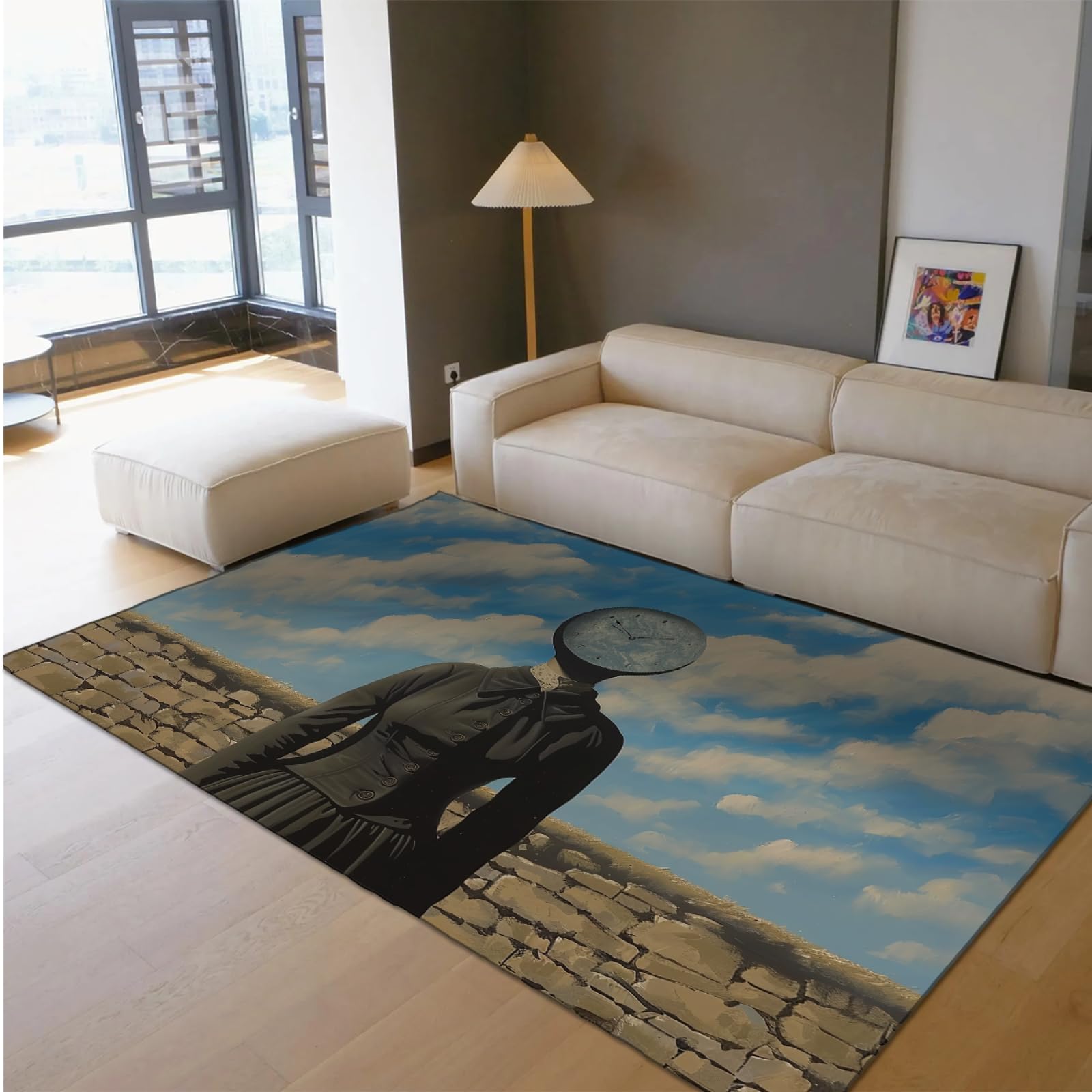 Tapis René Magritte grand format 180x270cm style surréalisme esthétique à poils courts