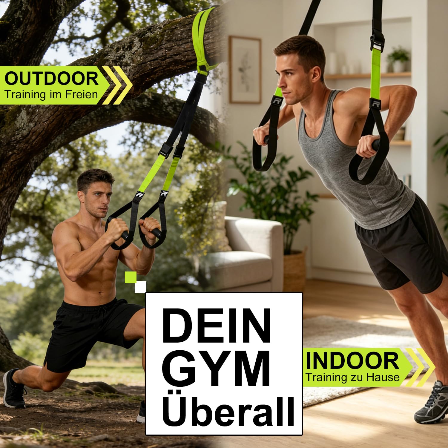 RHINOSPORT Allenamento Sospensione Sling Trainer Set per Allenamento con Sistema di Ancoraggio per Porta, Regolabile, per Fitness, a casa, in Viaggio e per l'allenamento in Interni ed Esterni
