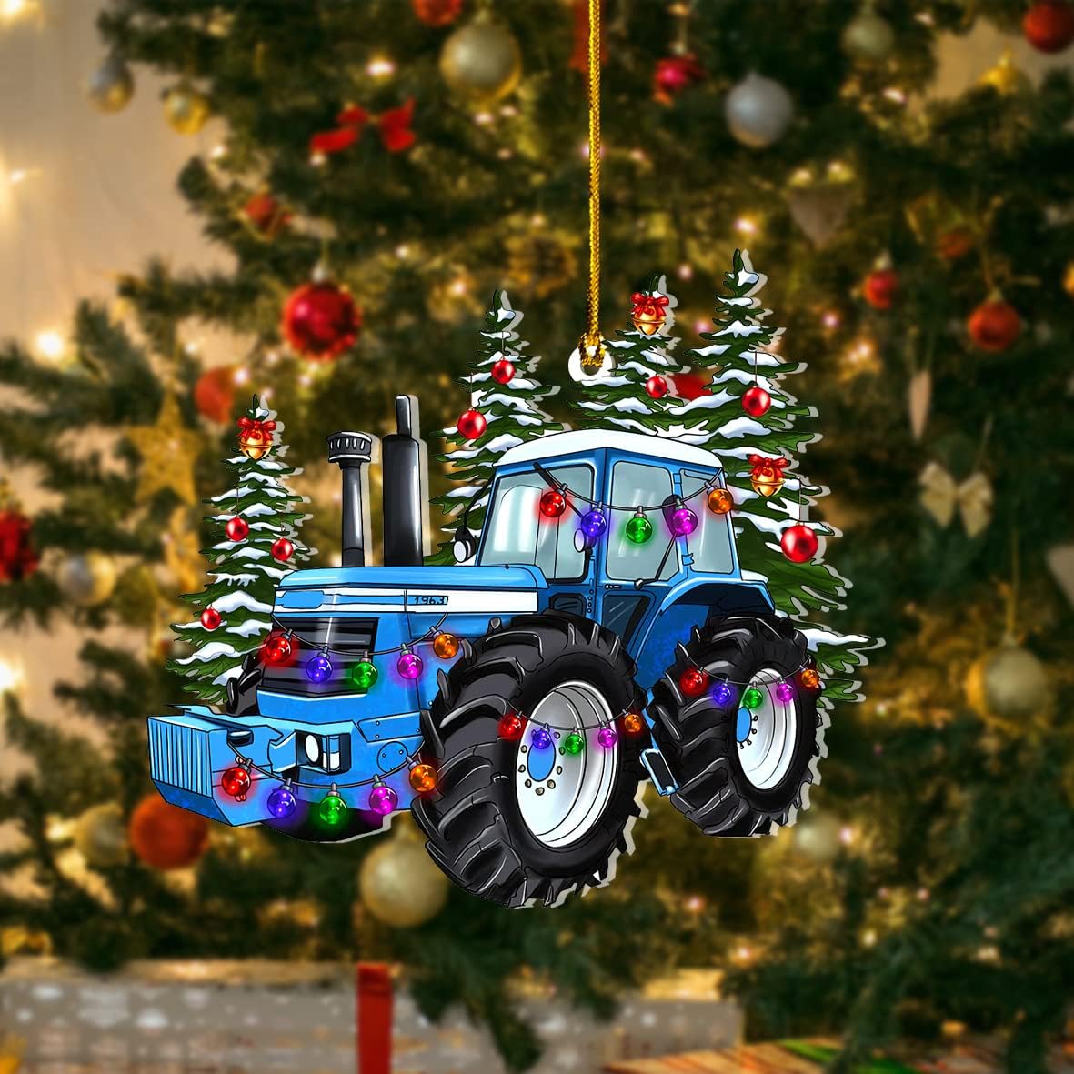 Blue Tractor Christmas Ornaments 2022 Christmas Ornaments Hanging Mica Plastic