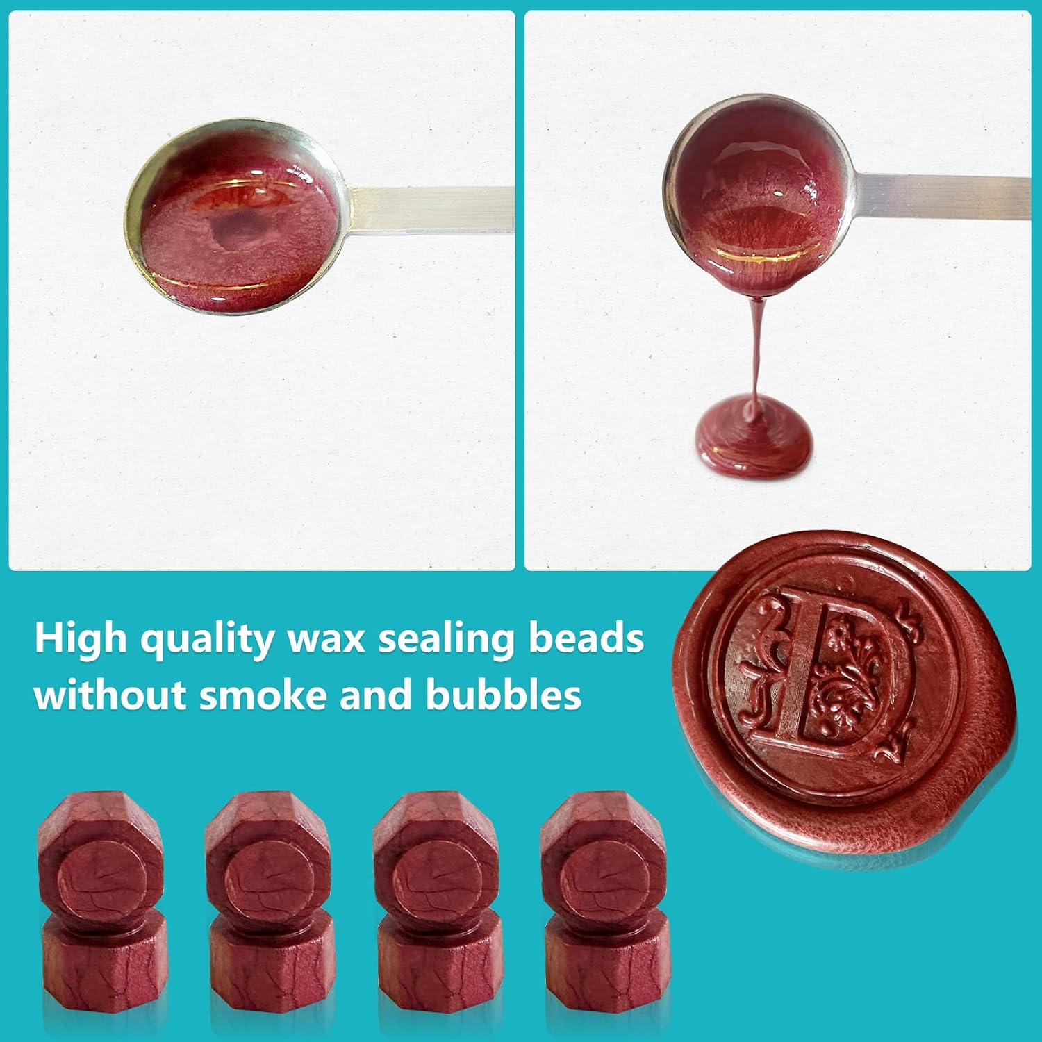 Wax Seal Stamp Kit - Sealing Wax Beads in 24 Colors with Personalized Letter Stamp,Steel Melting Spoon,Tea Candles and Round Molds – Perfect for Wedding Invitations,Envelopes(M)