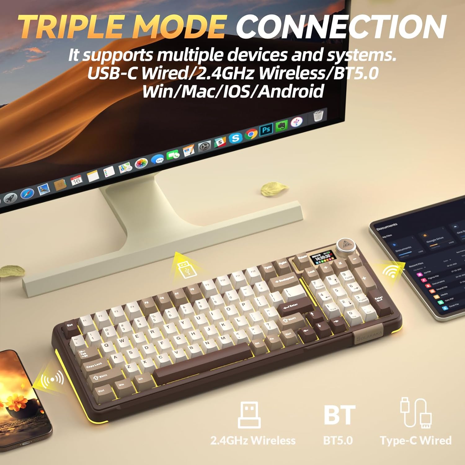 SOLAKAKA A99 Pro Keyboard with multiple devices connected wirelessly