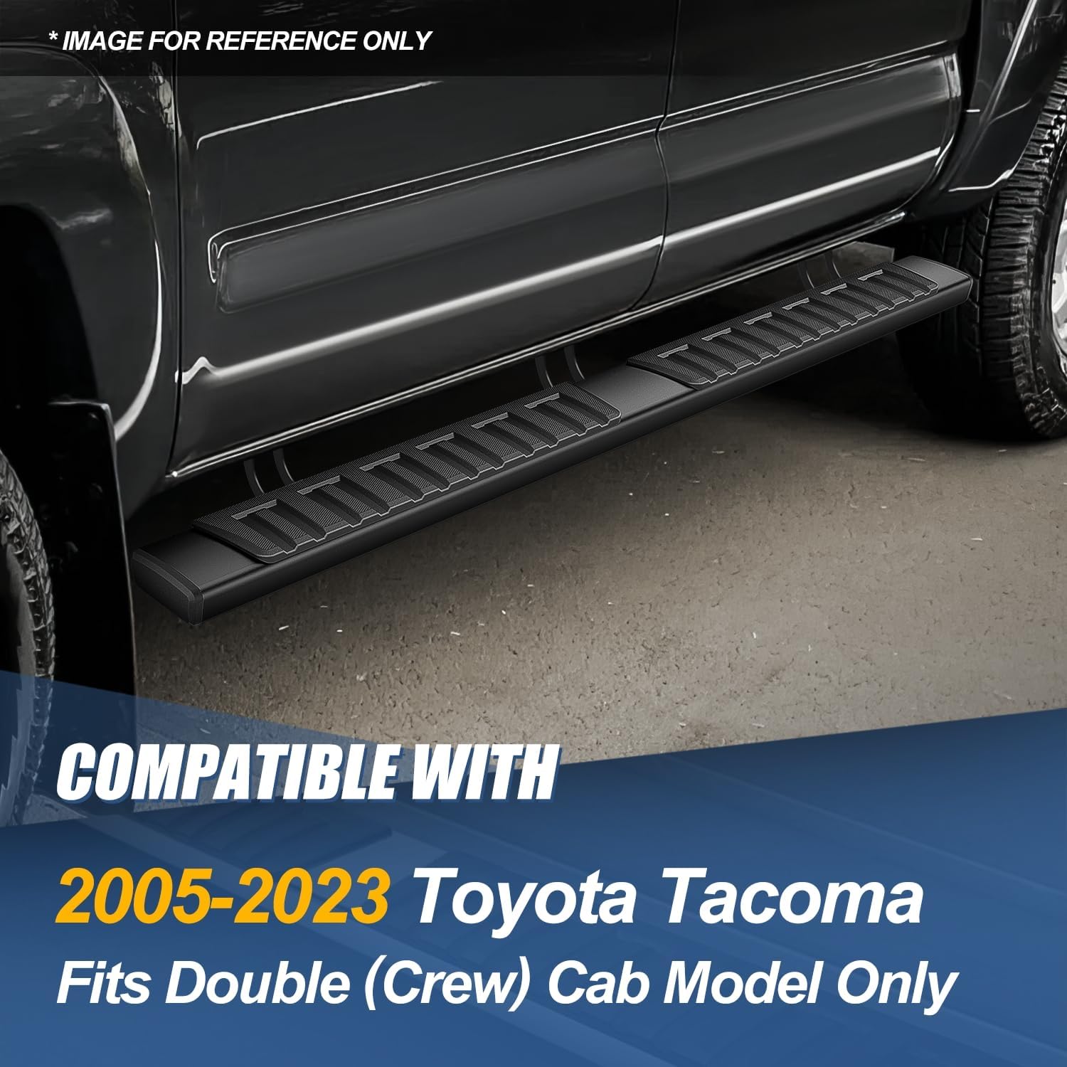 Auto Dynasty Running Boards Compatible wtih 2005-2023 Toyota Tacoma Double Crew Cab, Aluminum Side Step Rail Nerf Bars, 6" Step Bars, Black Powdercoated