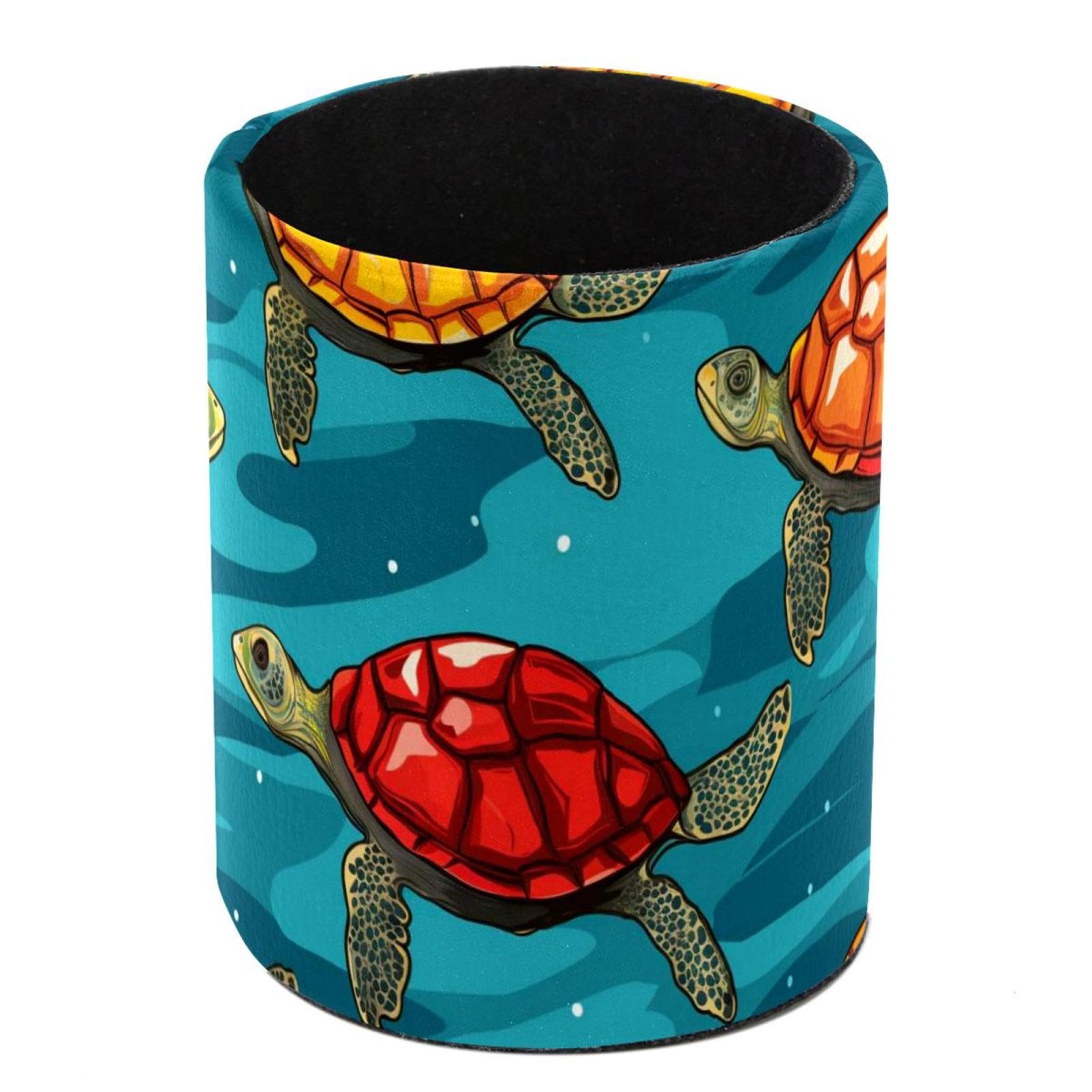 FWJZDSP Pen Holder For Your Desk, Leather Pencil Holder Easily Organizes All Pens and Desk Accessories, Turtles Pen Cup For Your Office Decor