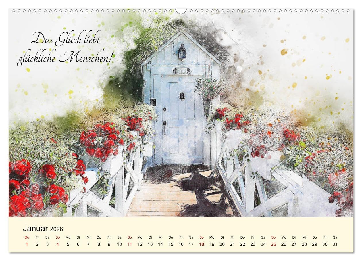Aquarelle und Lebensweisheiten (hochwertiger Premium Wandkalender 2026 DIN A2 quer), Kunstdruck in Hochglanz: Lebensweisheiten für glückliche Momente und mehr Freude! (CALVENDO Gesundheit)