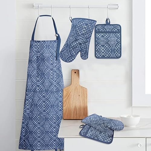 Miniatura 26 de Juego de 5 manoplas para horno y agarraderas con delantal de cocina, guantes de cocina resistentes al calor y agarraderas antideslizantes de