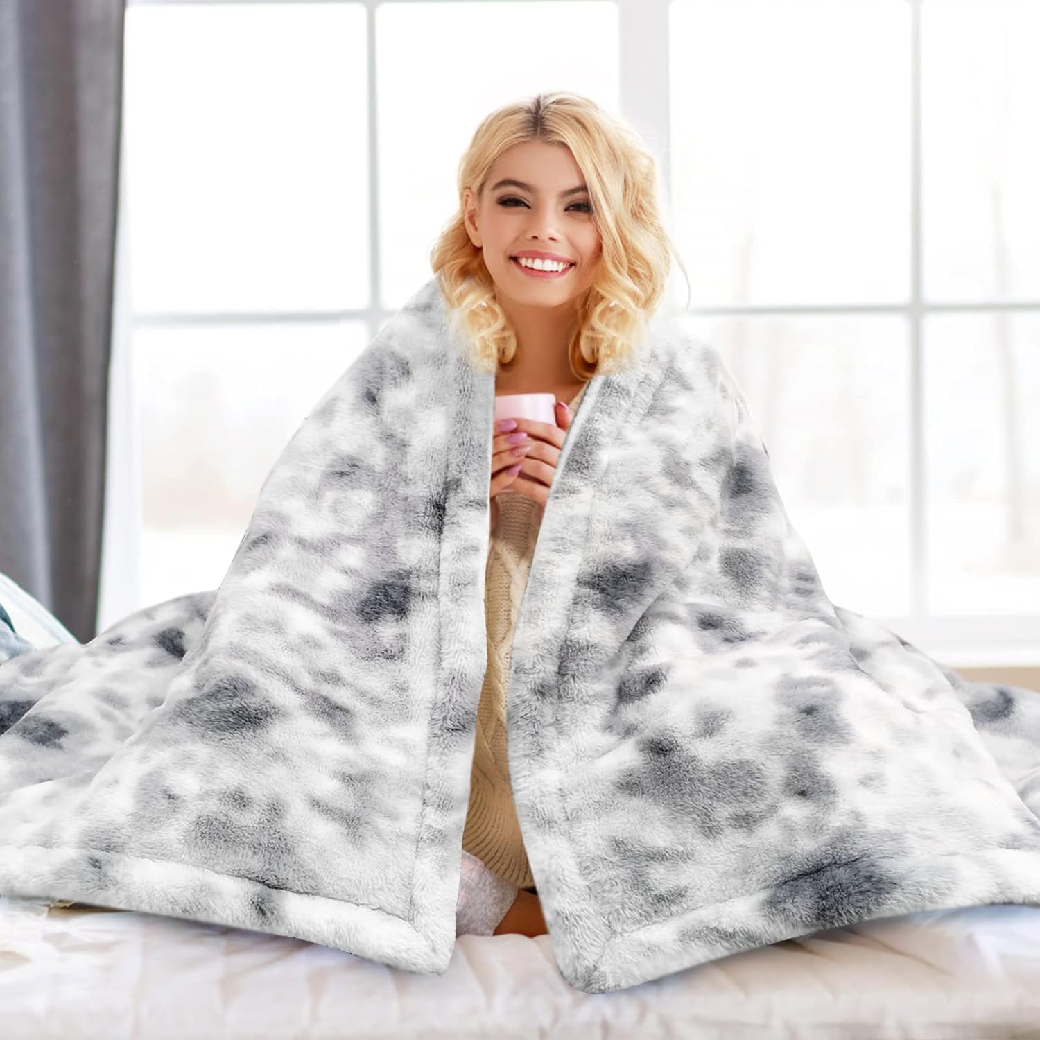 GOQOTOMO Electric Heated and Weighted 2 in1 Blanket — Flannel Material with Premium Glass Beads, with 12 Heat Levels, 8 Timer (Grey Tie dye, 15lb 48''x72'')-H72 - Image 6