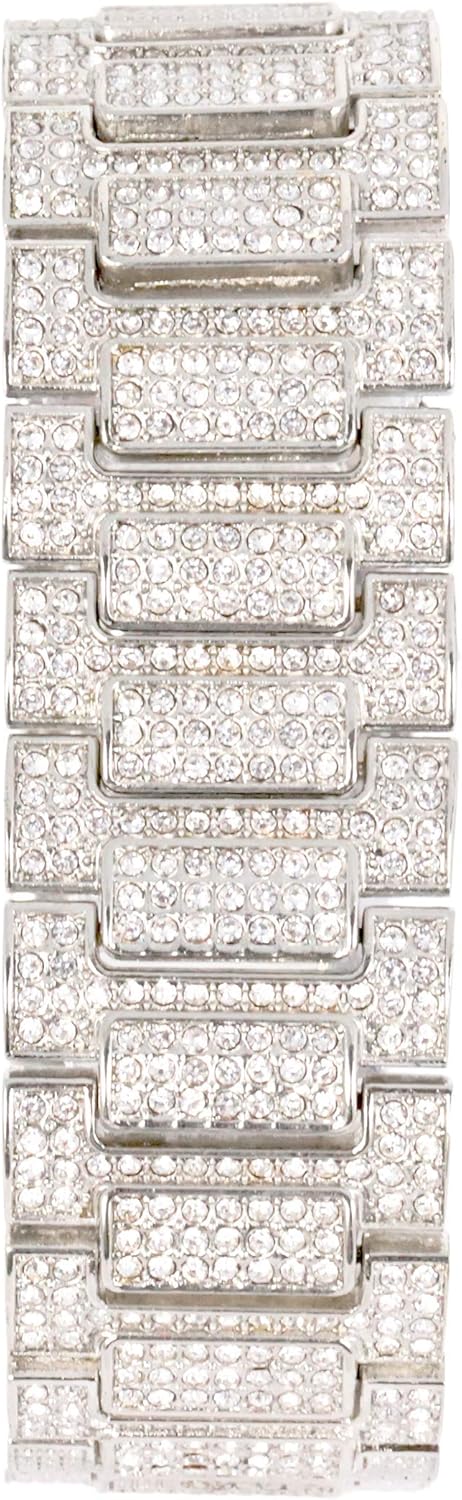 Charles Raymond Blinged Out Oblong Case Metal Mens Watch with Blinged Out Bracelet Set - 8475BM