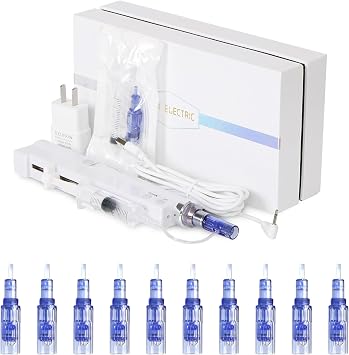 Elitzia Non-Needle Injection Facial Rejuvenation Skin Care Tools & 12 pin Replacement Needles Bundle