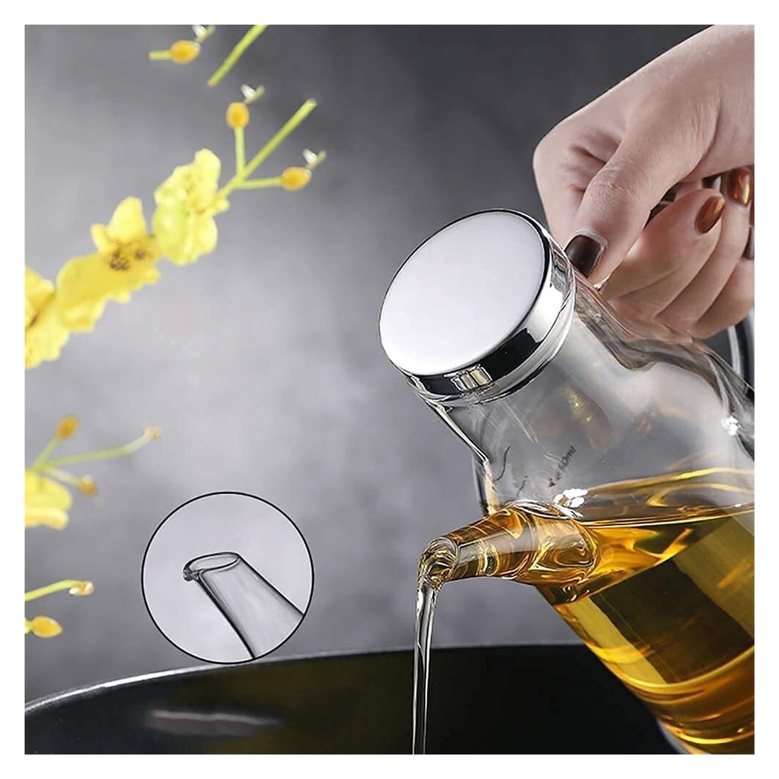 JCAKES Dosatore Olio e Aceto Dispenser for Olio e aceto, Set Moderno, Bottiglia di Vetro for Olio e aceto for Cucina Cottura Bocca Larga Facile da riempire condimento Cucinando (Size : 750ml)