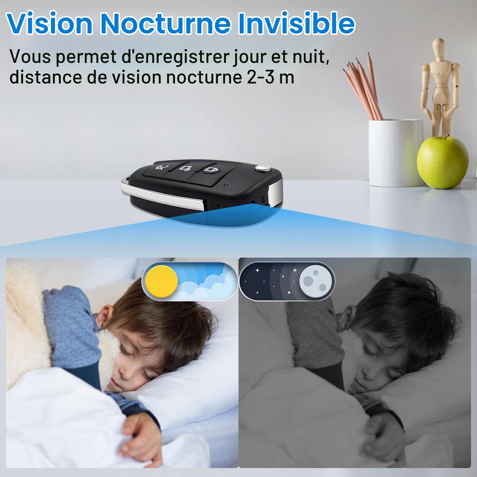 UYIKOO Caméra Espion Porte Clés, Mini Camera Cachée de Voiture 1080P HD Caméra de Surveillance Discret Détection de Mouvement Vision Nocturne