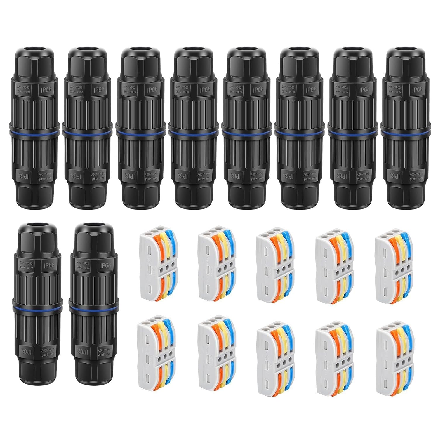 Linkstyle 10PCS Waterproof IP68 Junction Box, Outdoor 3 Way Electrical Cable Connector, with Replaceable Lever Wire Connectors for AWG 28-12 Gauge Wire 3 in 3 Out Quick Terminal