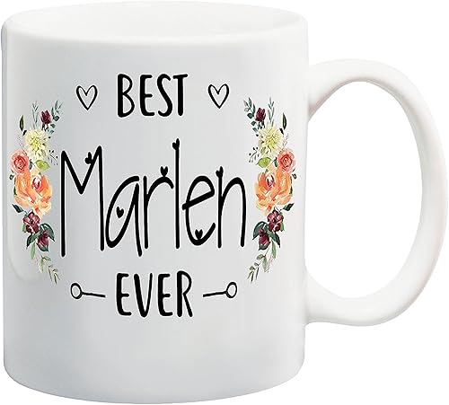 Marlen Ever Personalized Name Mug for Women Girls, Custom Name Flower Coffee Mug, Name Coffee Cup, Floral Design, Personalized Gift Her, Mug with