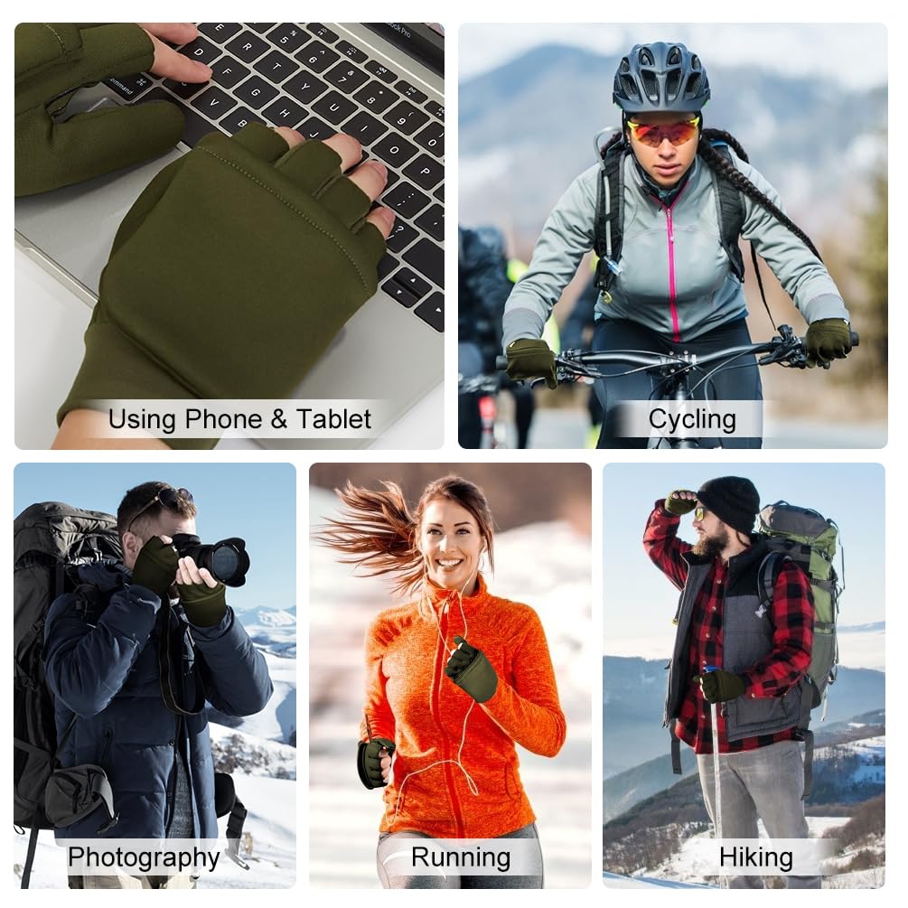 EEFOW Guantes Térmicos Sin Dedos Impermeables Pantalla Táctil para Hombre y Mujer Negro