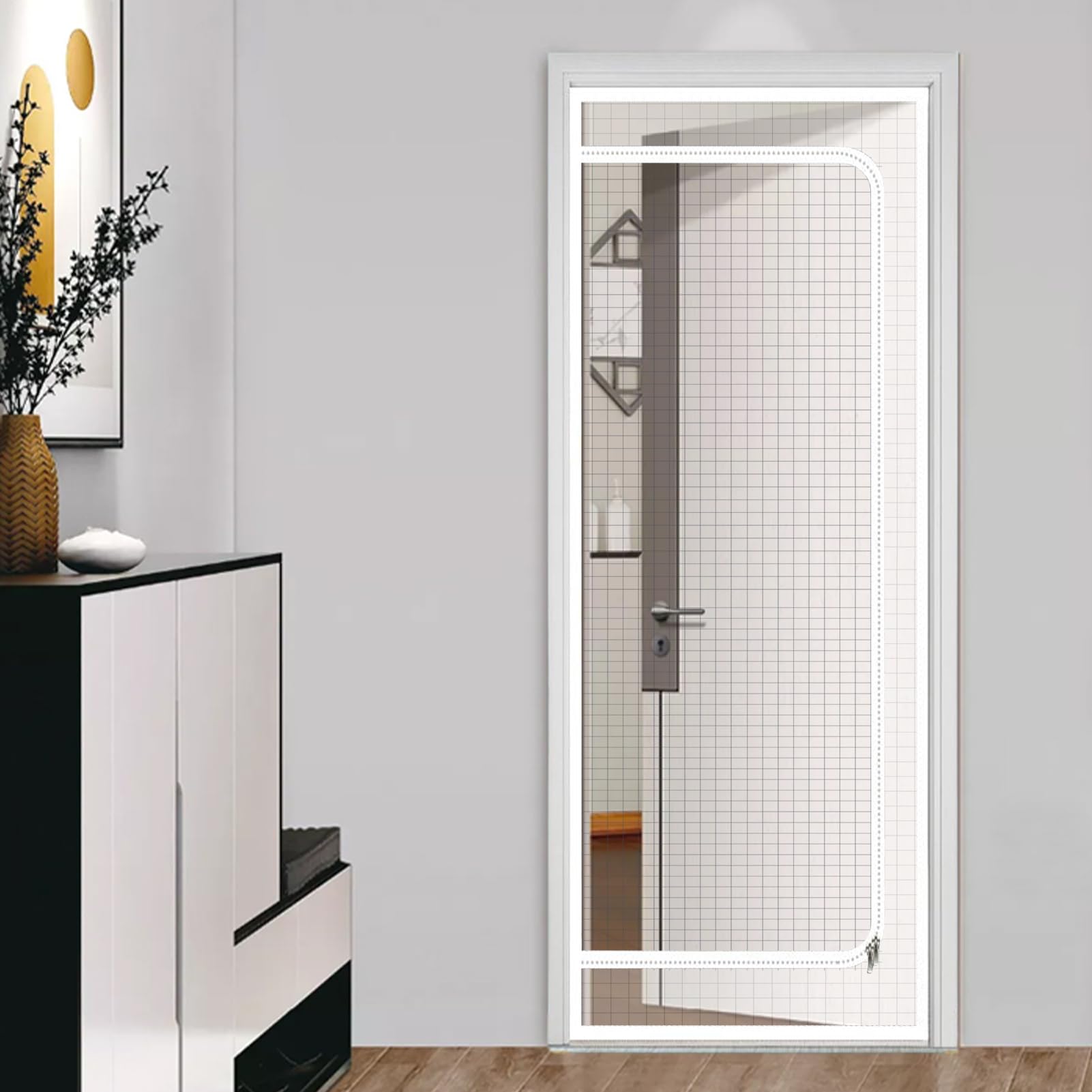 70 x 200 cm PC-Katzenschutz-Türbarriere für den Innenbereich, Anti-Kratz-Mesh-Türen, verdicktes Innennetz mit Reißverschluss, mit Zubehör-Set, Haustierzubehör für Wohnzimmer, Küche, Schlafzimmer
