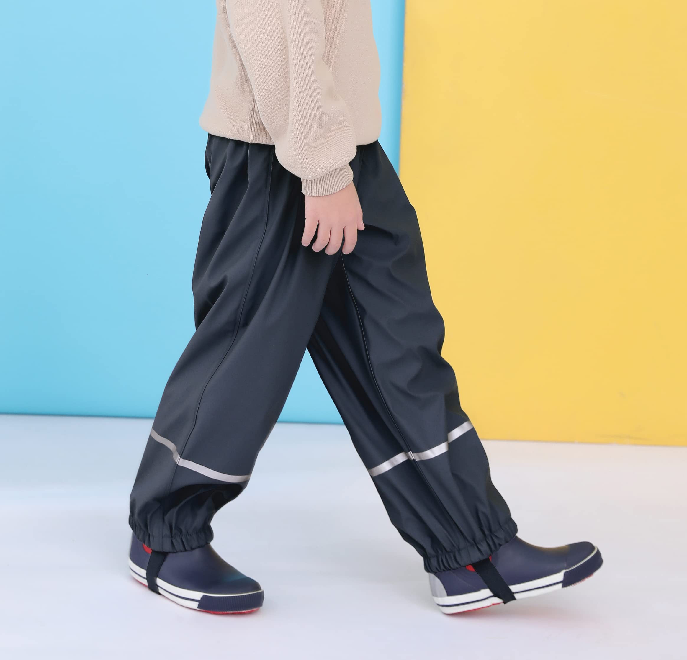 Pantalon de Pluie Enfant PU Doublure en Polaire Garçons Filles Pantalon imperméable Doublé en Molleton Vêtements De Pluie Mixte Enfants Bebe