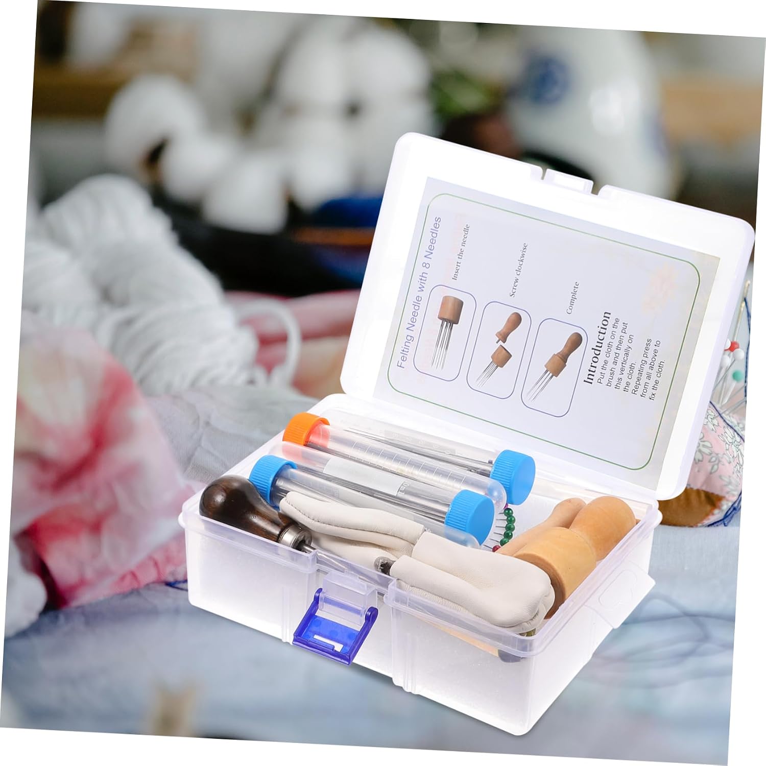 Children's Needle Felting Kit with Wooden Storage Box and Eight Needles
