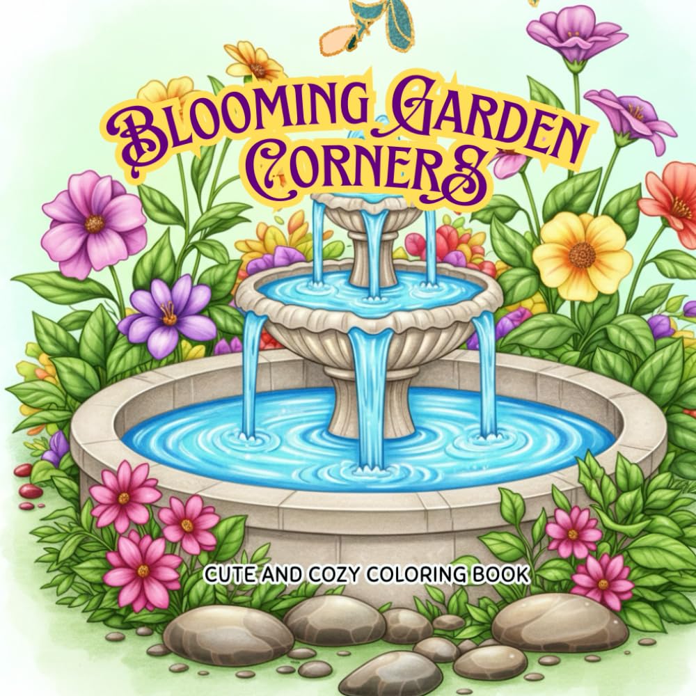 Blooming Garden Corners, Cute And Cozy Coloring Book: For Adults and Teens Featuring Adorable Garden Scenes