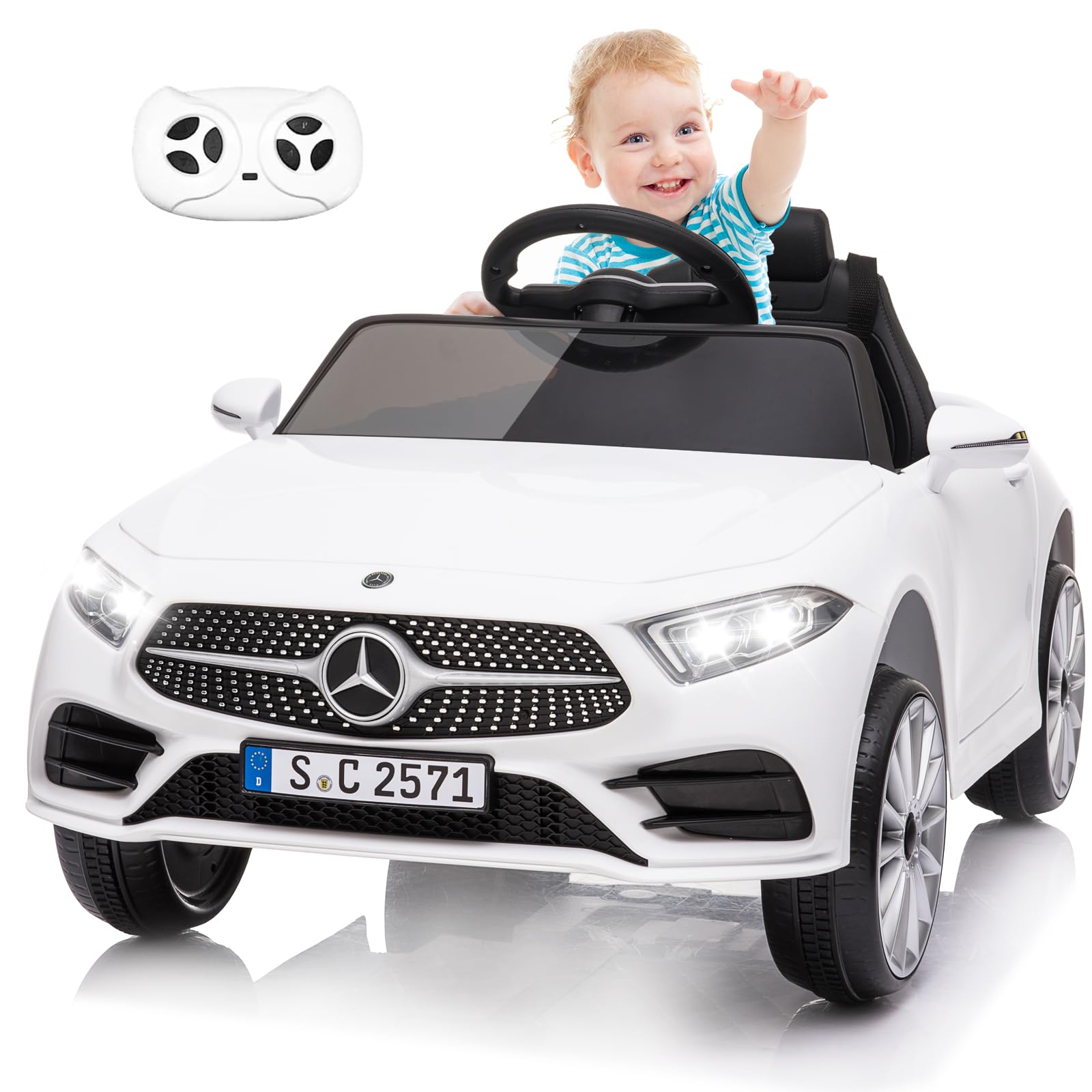 Skiicoo Mercedes Benz Car for Kids, 12V Electric Car for Toddlers 1-3 Remote Control Electric Ride on Toys Car for Baby Girls Boys Birthday Gifts, Music, 3 Speeds (White)