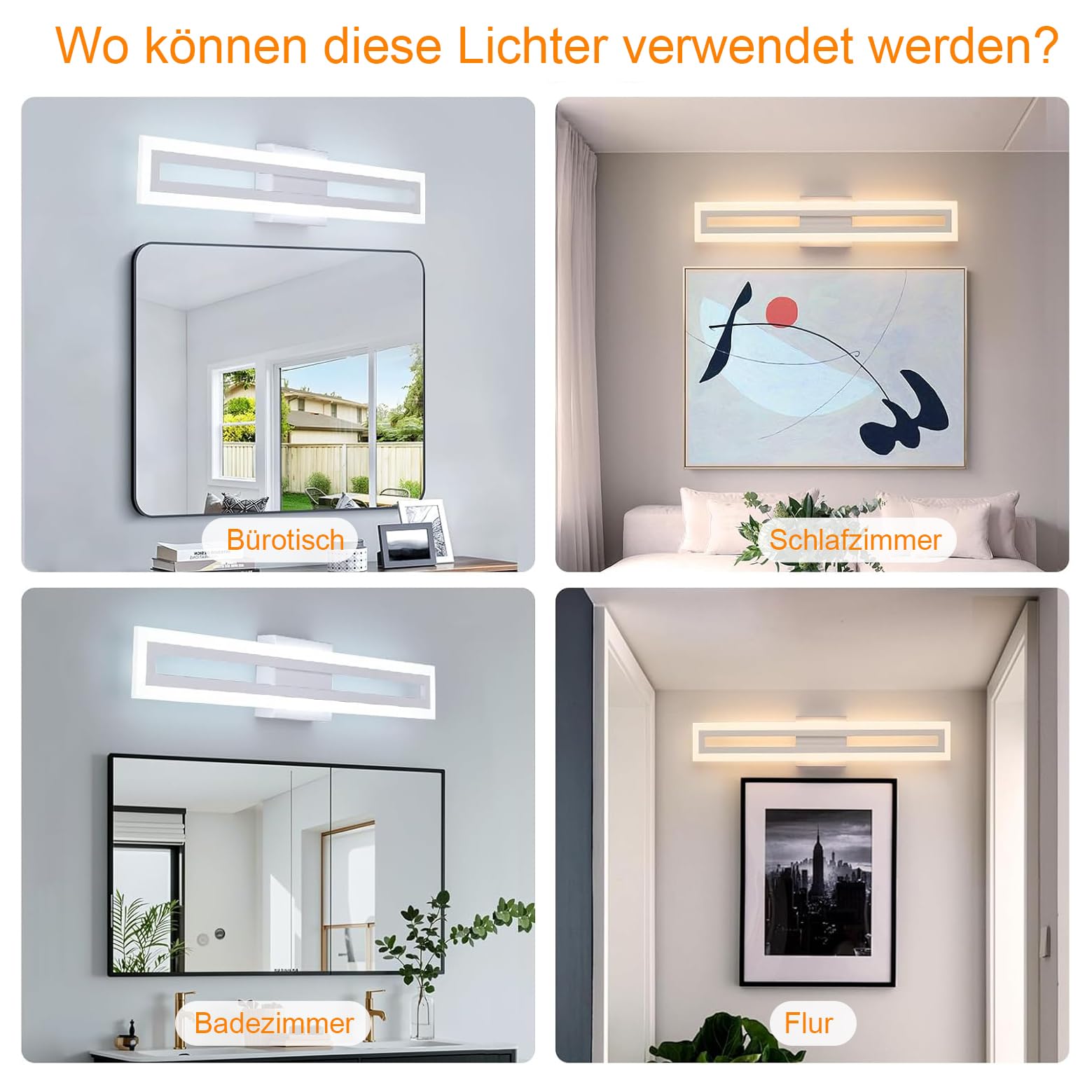 LED Spiegellampe Bad Wandbeleuchtung, 60 cm 20W moderne Wandleuchte, 3 Farbtemperaturen, lineare Wandleuchte für Badezimmer, Schlafzimmer, Flur, Weiß