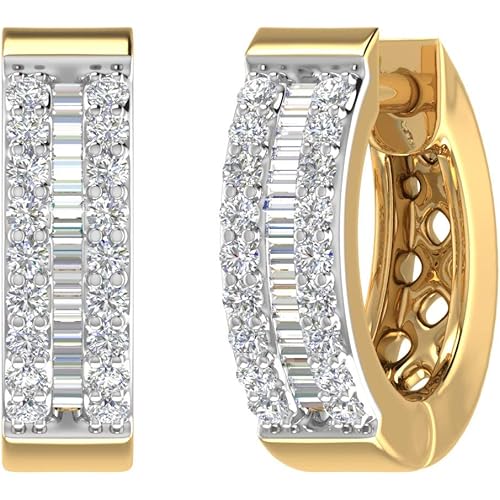 1/4 Carat Diamond Hoop & Huggies Earrings in 10K Gold or in 950 Platinum - IGI Certified