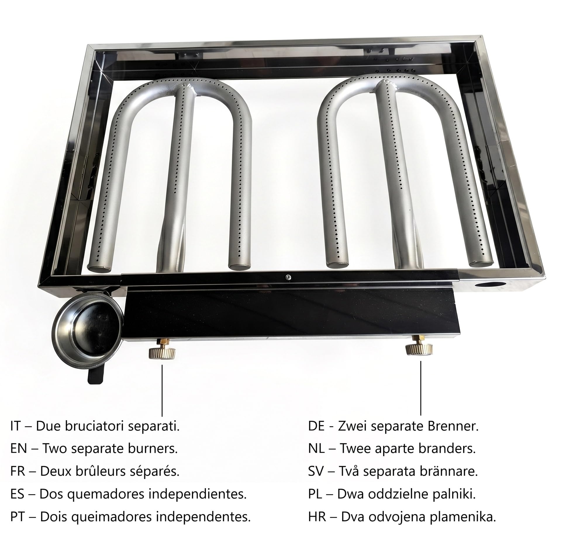Yelloo - Parrilla Inoxline 620 60x45 cm con placa lisa de acero inoxidable AISI430, BBQ barbacoa de gas con dos quemadores