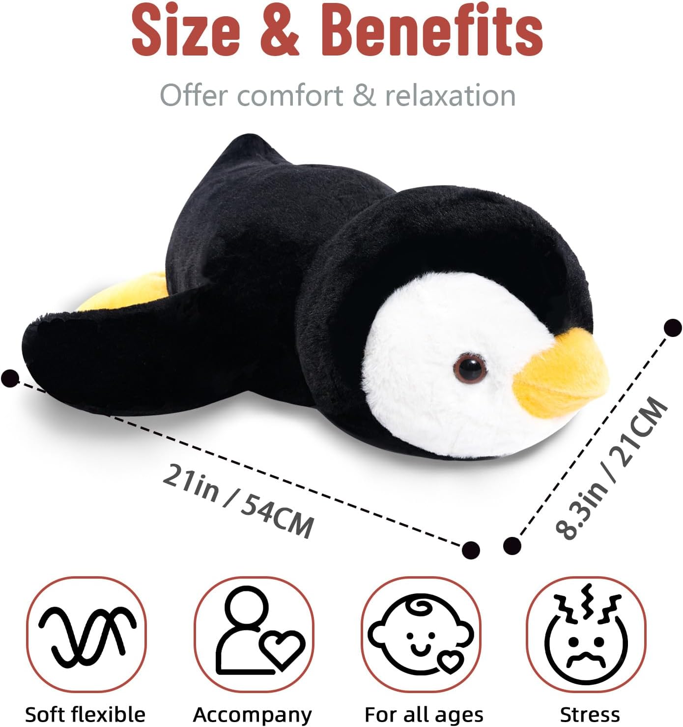 Niuniu Daddy 20" | 3.3 Pound Penguin Weighted Stuffed Animals for Adults Kids, Large Pillowfort Plush Animal Toys for Baby, Big Body Pillow for Gift Present Birthday Christmas Valentine Thanksgiving - Image 7
