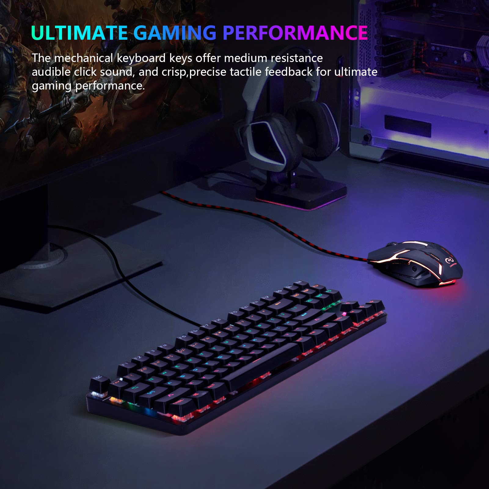 CHONCHOW TKL Mechanical Gaming Keyboard and Mouse Combo LED Backlit 60