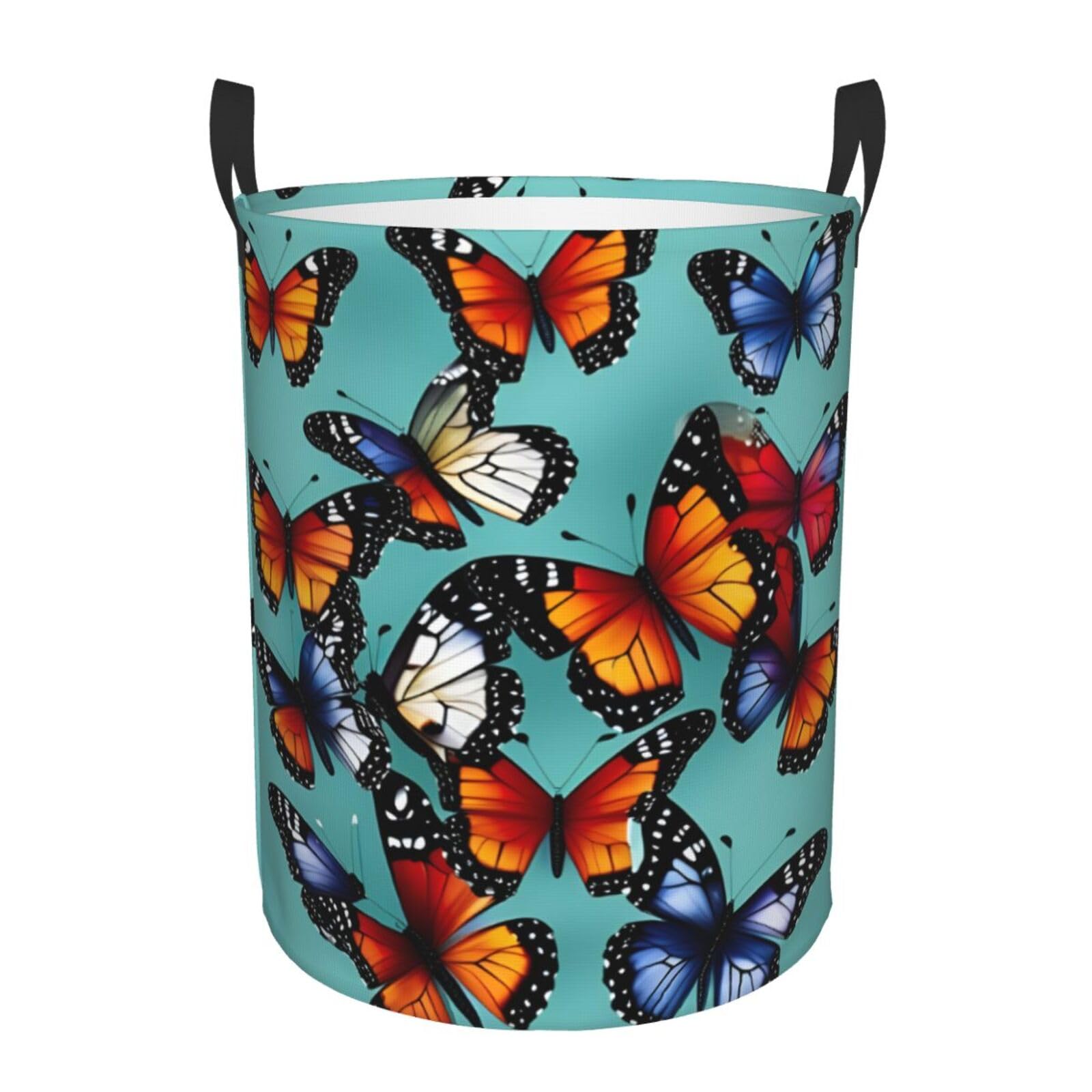 M Collapsible Laundry Hamper Round Butterfly and cello Print Storage