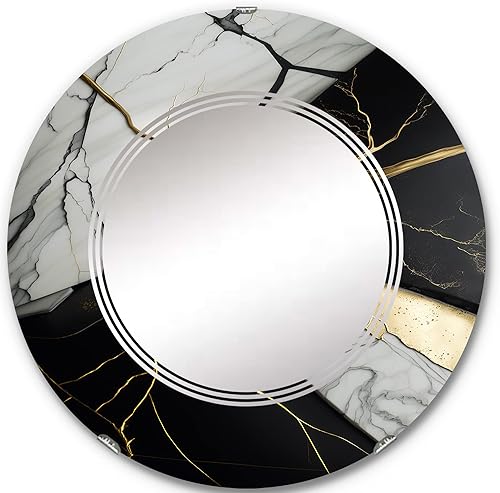 Abstract Geode Black IV- Vanity Mirror, Bathroom Mirrors, Wall Mirrors for Living Room, Bedroom - Round Mirror - Large 24'x24', 32'x32'