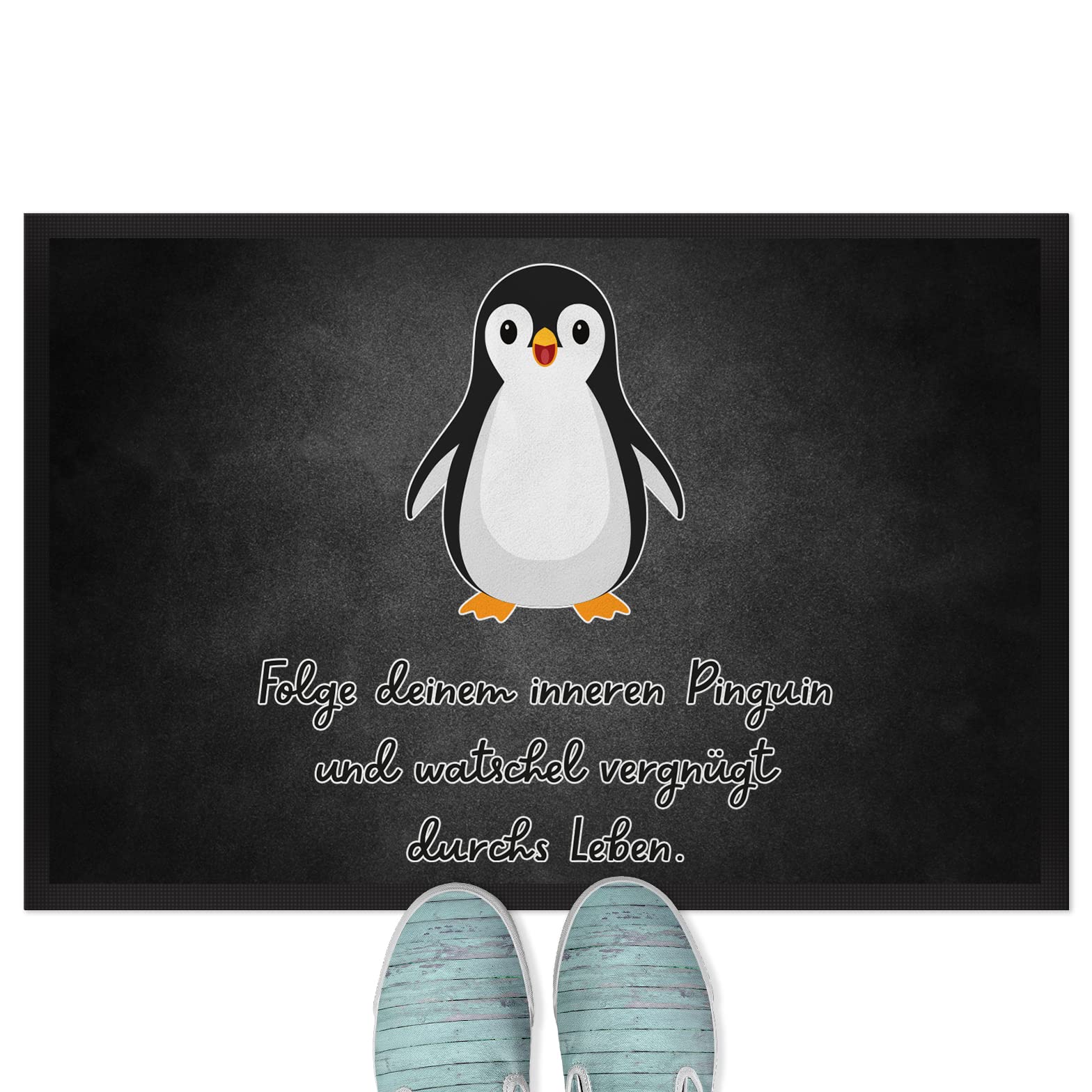 JUNIWORDS Fußmatte, Folge deinem inneren Pinguin und watschel vergnügt durchs Leben, 75 x 50 cm, mit Gummirand (1008217)