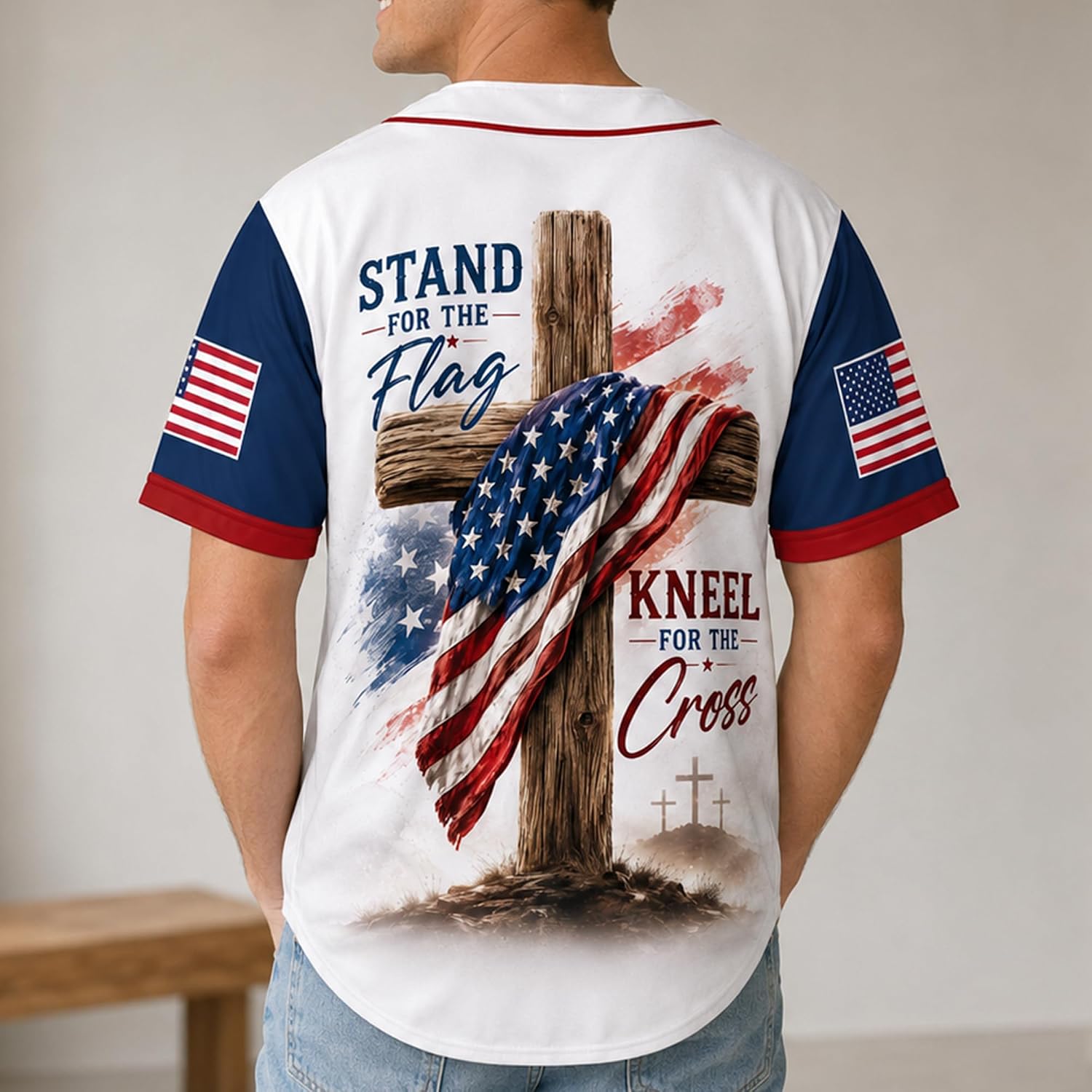 ThuhaTree Store Patriotic Faith Baseball Jersey America Christian Shirt