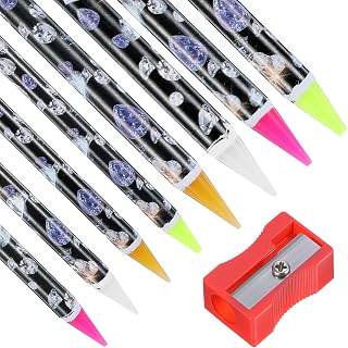8 Pcs Rhinestone Picker Tool Wax Pencil For Rhinestones Self Adhesive Diamond Art Tools Nail Point Drill Pen Dotting Wax Gem Pick Up Tools For Nail Art Diy With Pencil Sharpener