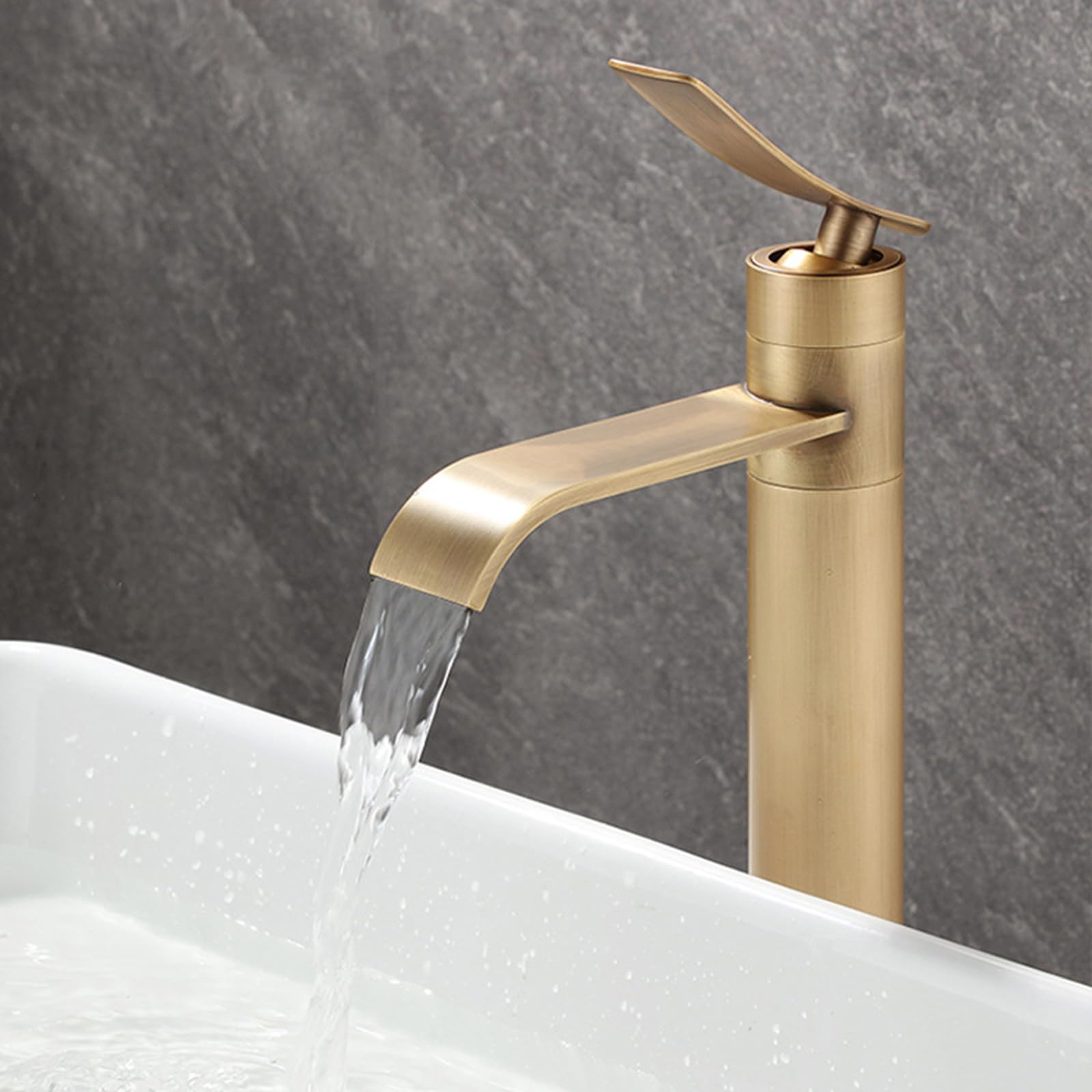 Grifo Lavabo en Cascada Grifo para Lavabo Antiguo Alto con Un Solo Orificio Giratorio de 360° Vintage Monomando Antiguo Grifo de Lavabo para Baño