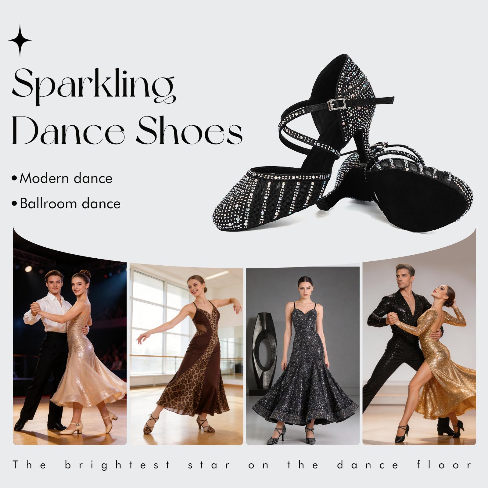 Scarpe da Ballo Donna Latino con Strass Punta Chiusa Salsa Ballroom Bachata Tango Scarpe da Ballo