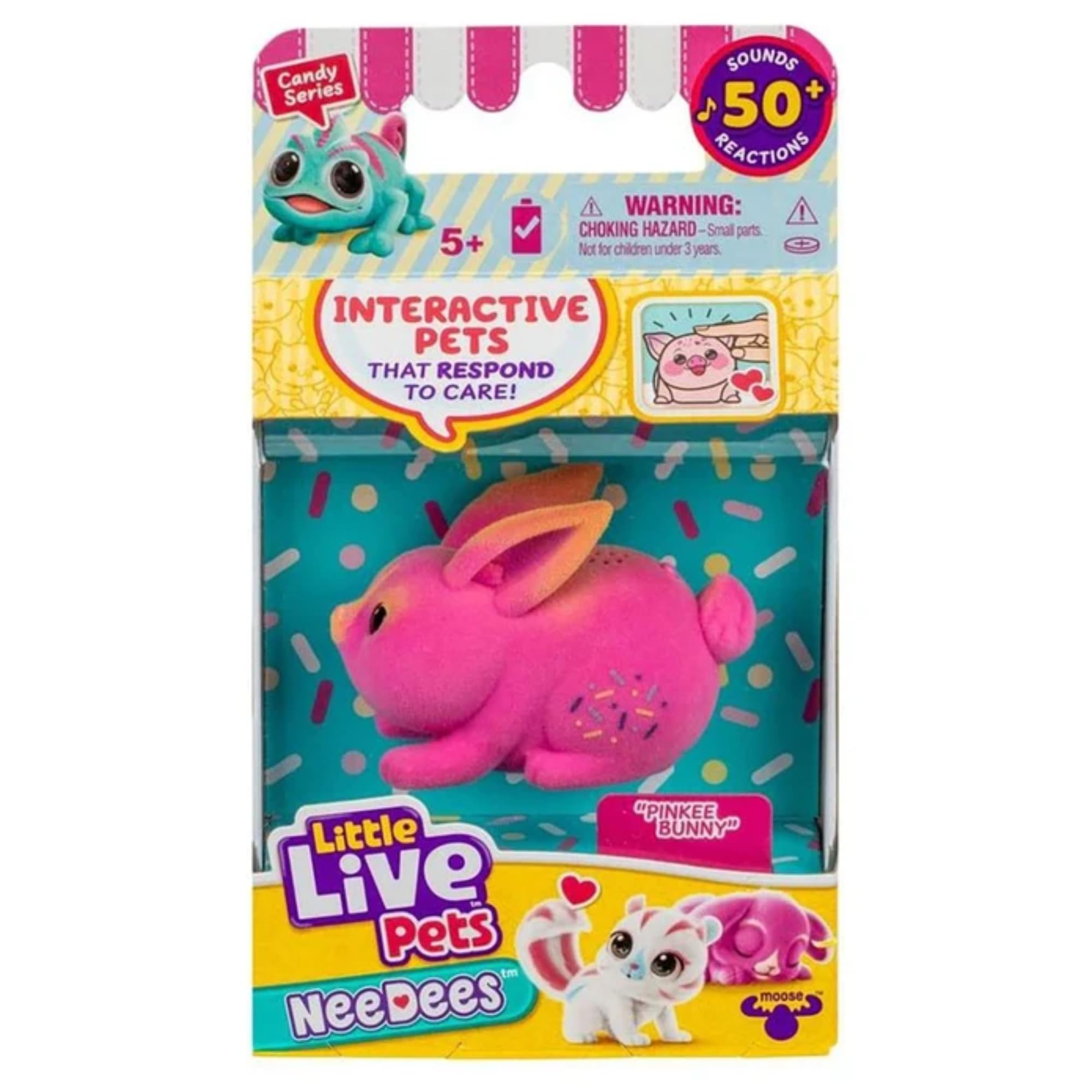 Little Live Pets NeeDees with 50+ Sounds & Reactions - (Candy Series - Pinkee Bunny)