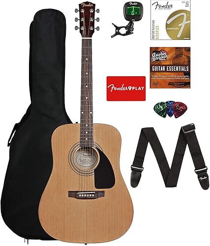 Fender - Paquete de guitarra acústica tipo Dreadnought, con funda