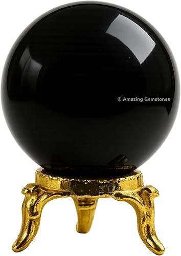 Black Obsidian Crystal Ball with Stand - 1.5" Inches Crystal Sphere Meditation Balls for Witchcraft and Decorative Balls