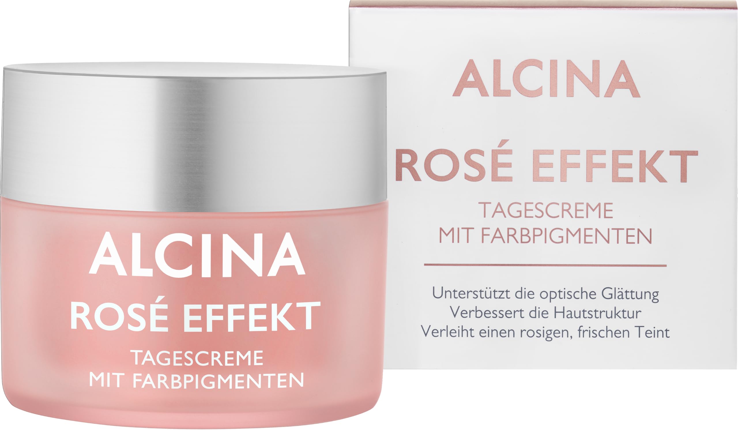 ALCINA Rosé Effekt Tagescreme - 1 x 50 ml - Verleiht einen rosigen, frischen Teint - Für reife, anspruchsvolle Haut - Mit verkapselten Farbpigmenten, schwarzem Hafer und weißem Tee