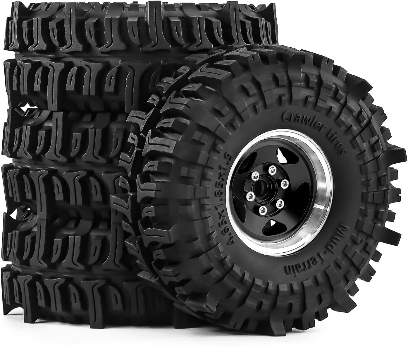 1.9" Pre-Assembled Beadlock Wheels and Tires 118mm (4.65in) for SCX10 TRX4 1/10 RC Crawlers – Aluminum Rims, Soft Rubber Tires with Foam Inserts, Easy-Install Upgrade Parts (Silvery)