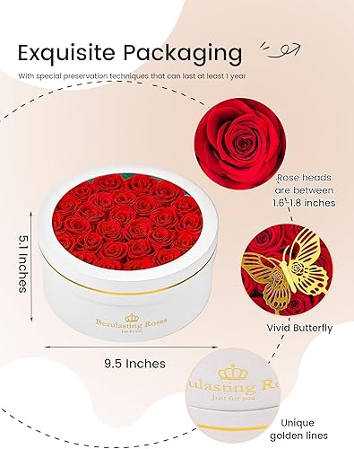 Miniatura 6 de Rosas preservadas flores eternas rosas reales en una caja Día de la Madre cumpleaños flores para ella mamá mujeres esposa Día de San Valentín, rojo,